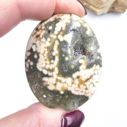 Orbicular Ocean Jasper Palm - Joy & Renewal Healing Crystal, 65g