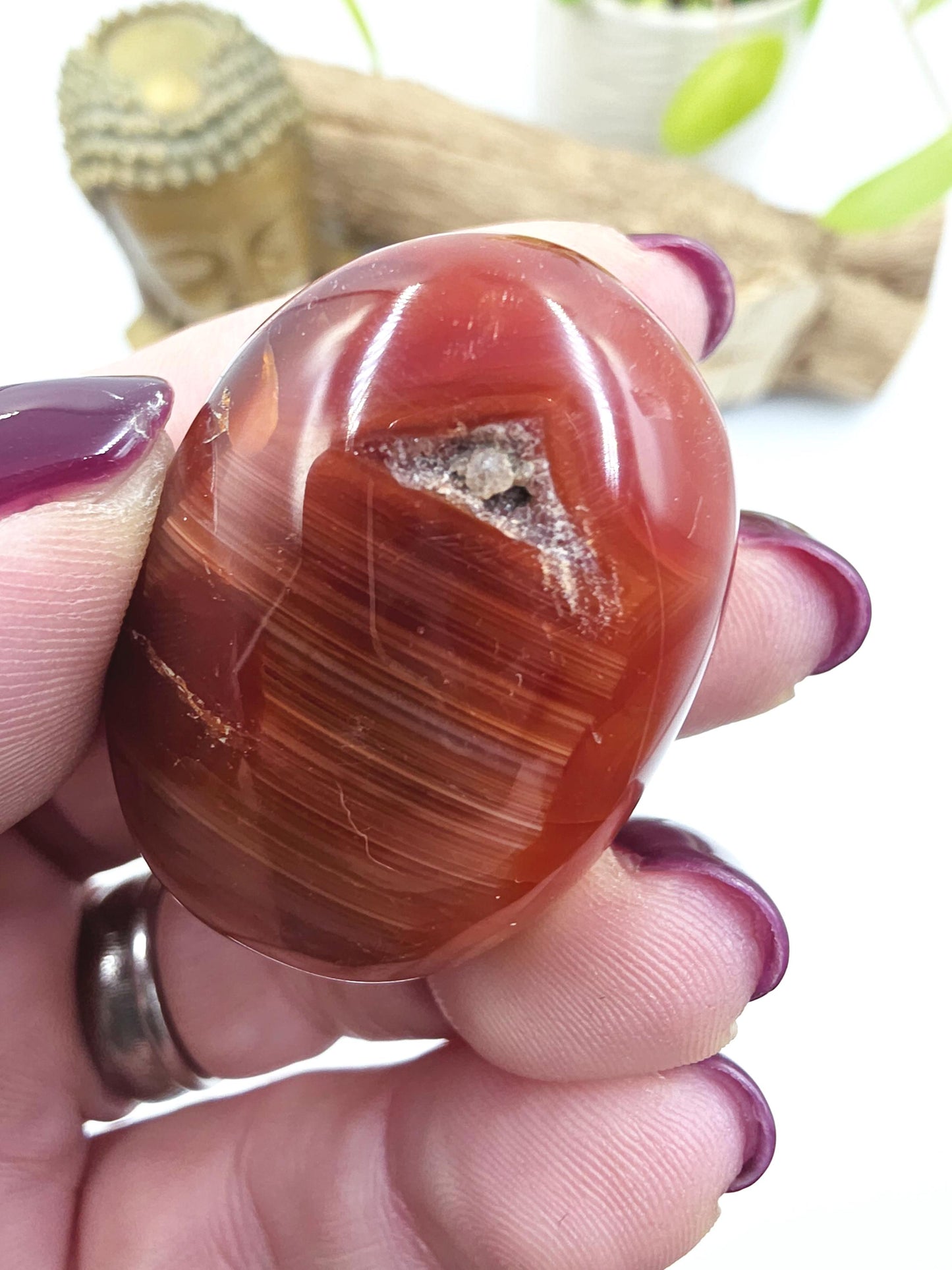Carnelian Palm Stone - Vitality & Creative Healing Crystal - 45g