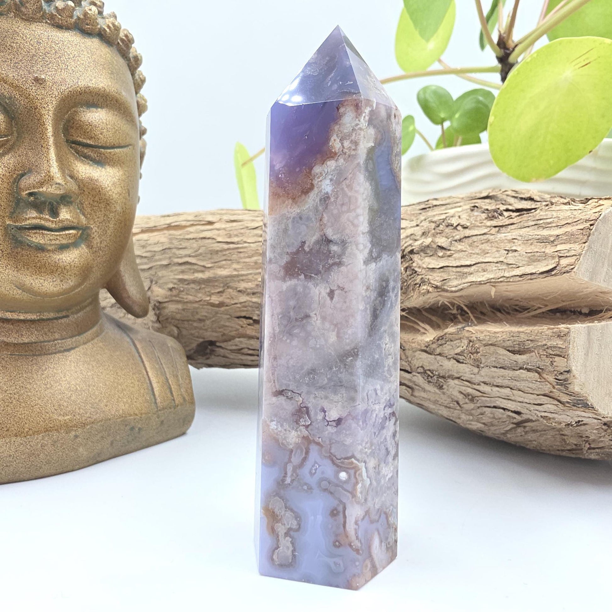 Blue Flower Agate (Sakura) Tower – Calm Growth, Emotional Healing & Gentle Motivation Crystal, 145g