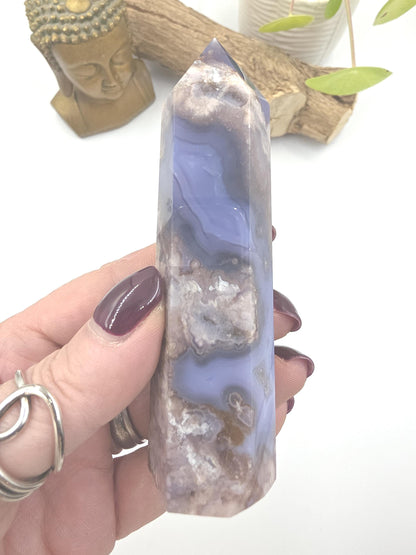 Blue Flower Agate (Sakura) Tower – Calm Growth, Emotional Healing & Gentle Motivation Crystal, 145g