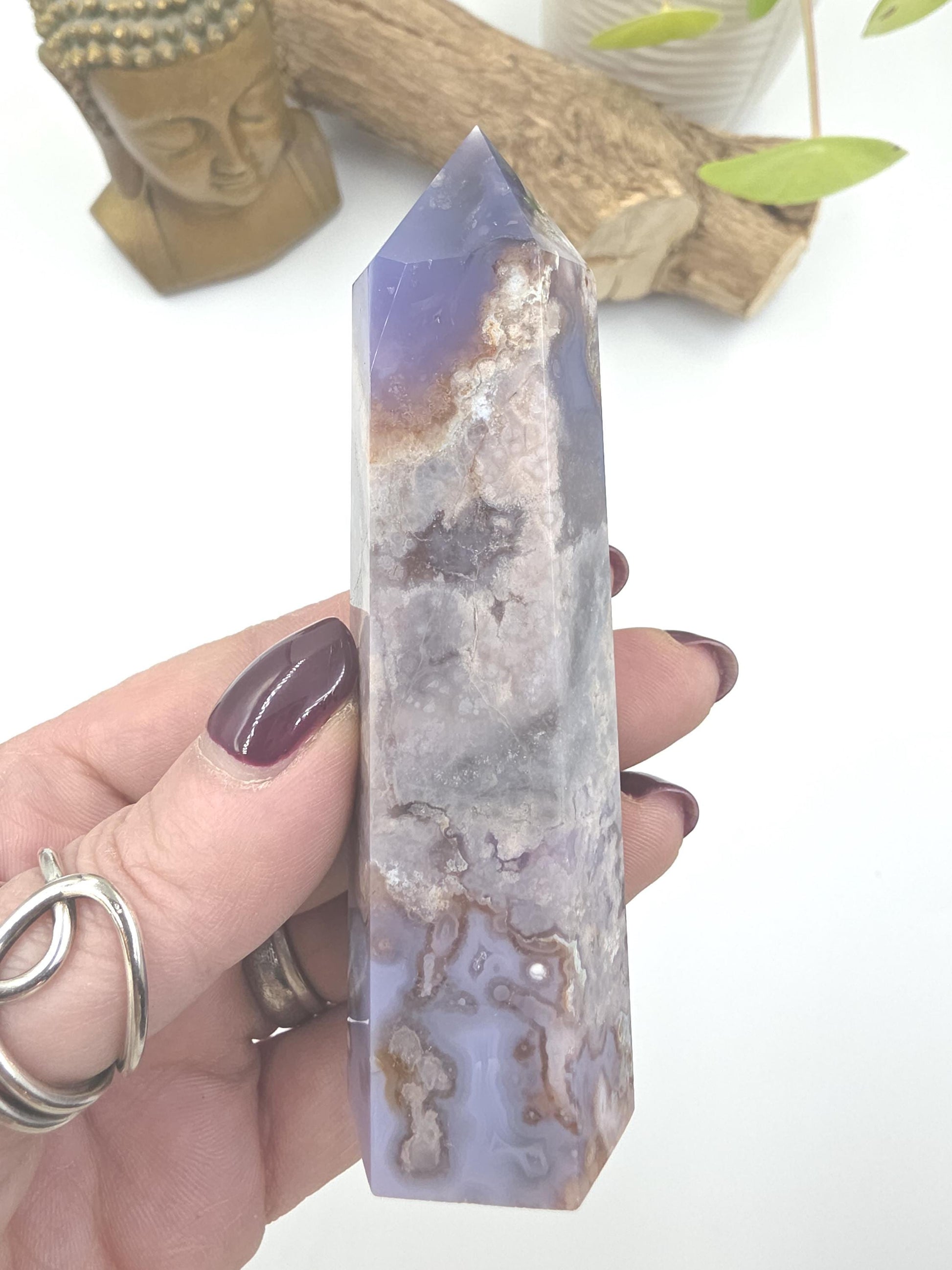 Blue Flower Agate (Sakura) Tower – Calm Growth, Emotional Healing & Gentle Motivation Crystal, 145g