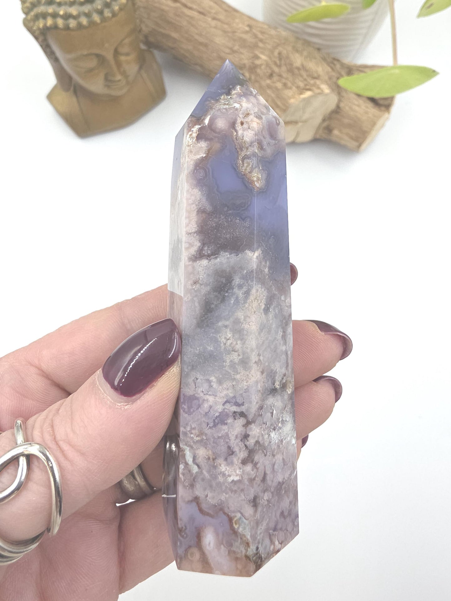 Blue Flower Agate (Sakura) Tower – Calm Growth, Emotional Healing & Gentle Motivation Crystal, 145g