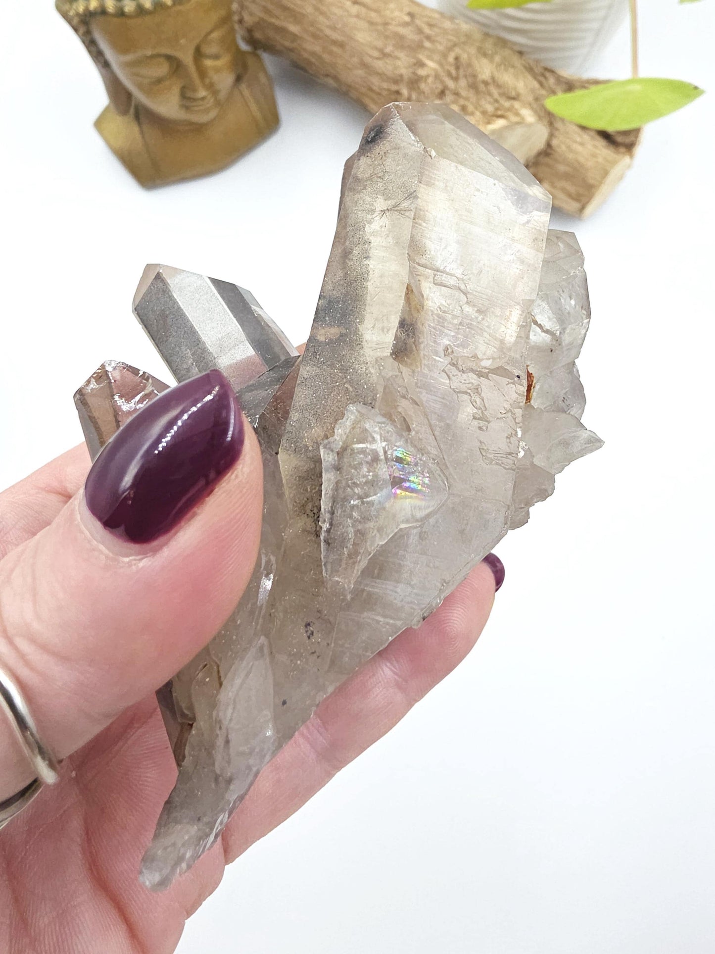 Raw Smoky Quartz Cluster with Rainbow – Grounding, Protection & Energy Cleansing Crystal, 315g