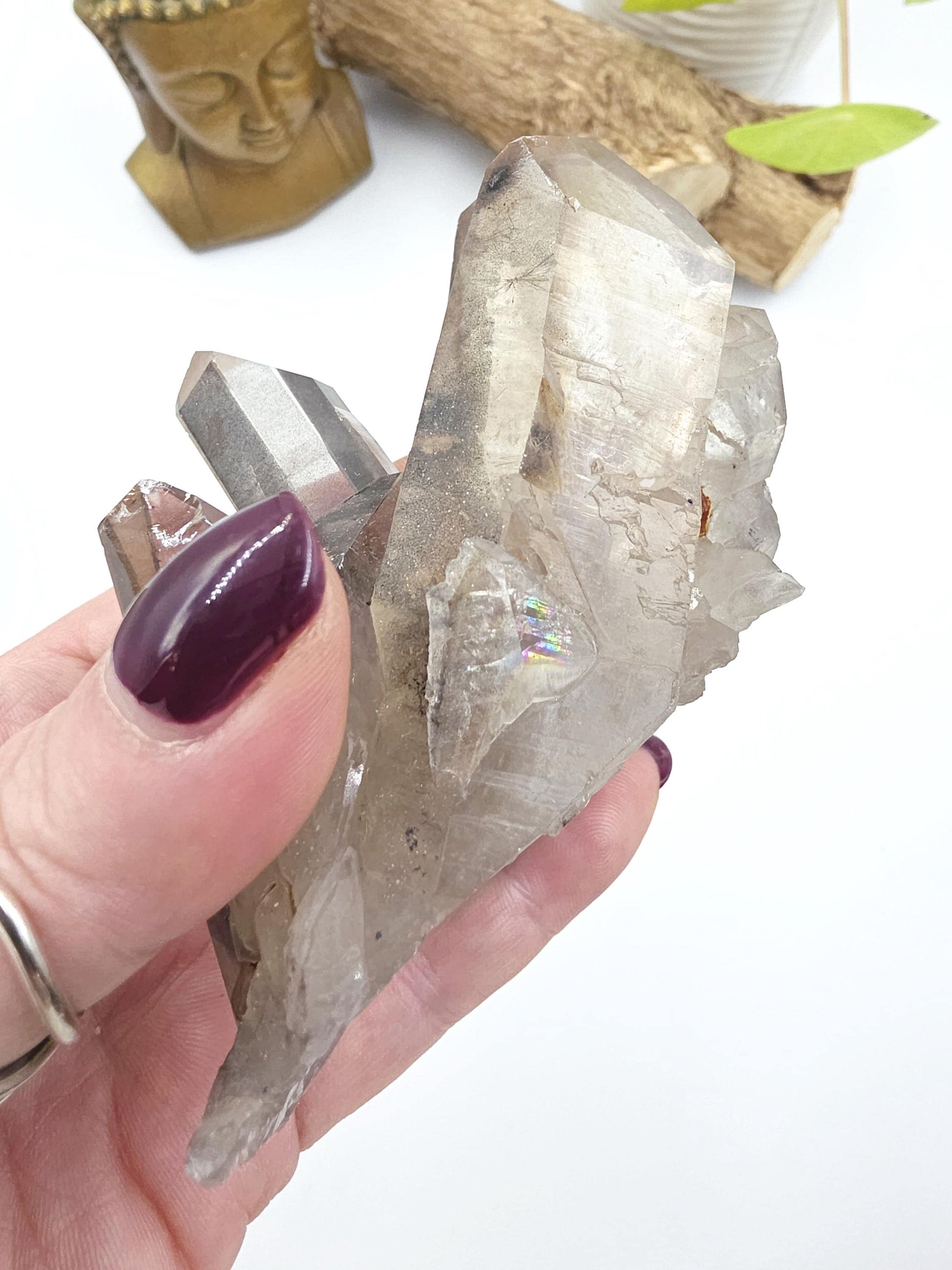 Raw Smoky Quartz Cluster with Rainbow – Grounding, Protection & Energy Cleansing Crystal, 315g