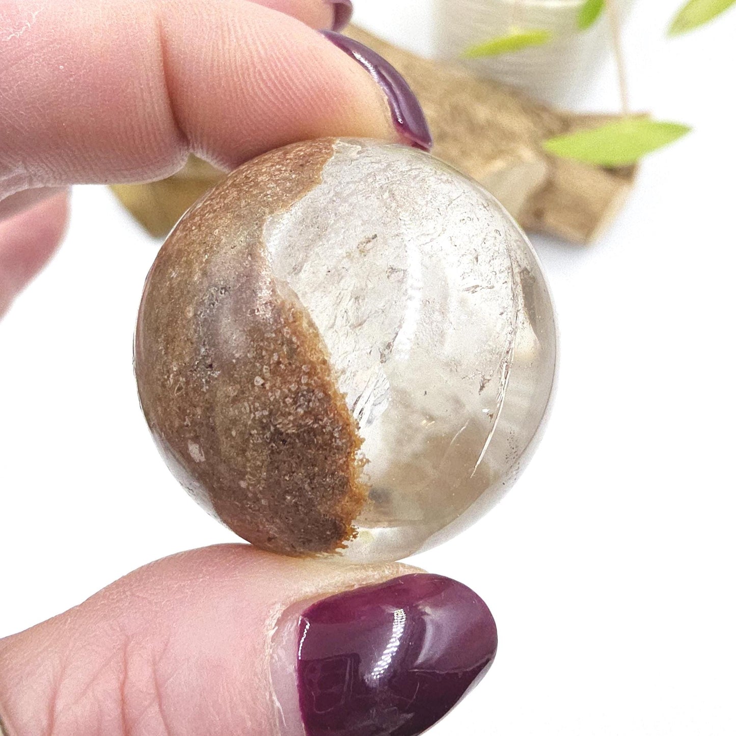 Garden Quartz (Lodolite) Sphere – Manifestation, Earth Wisdom & Rainbow Energy Crystal, 39mm