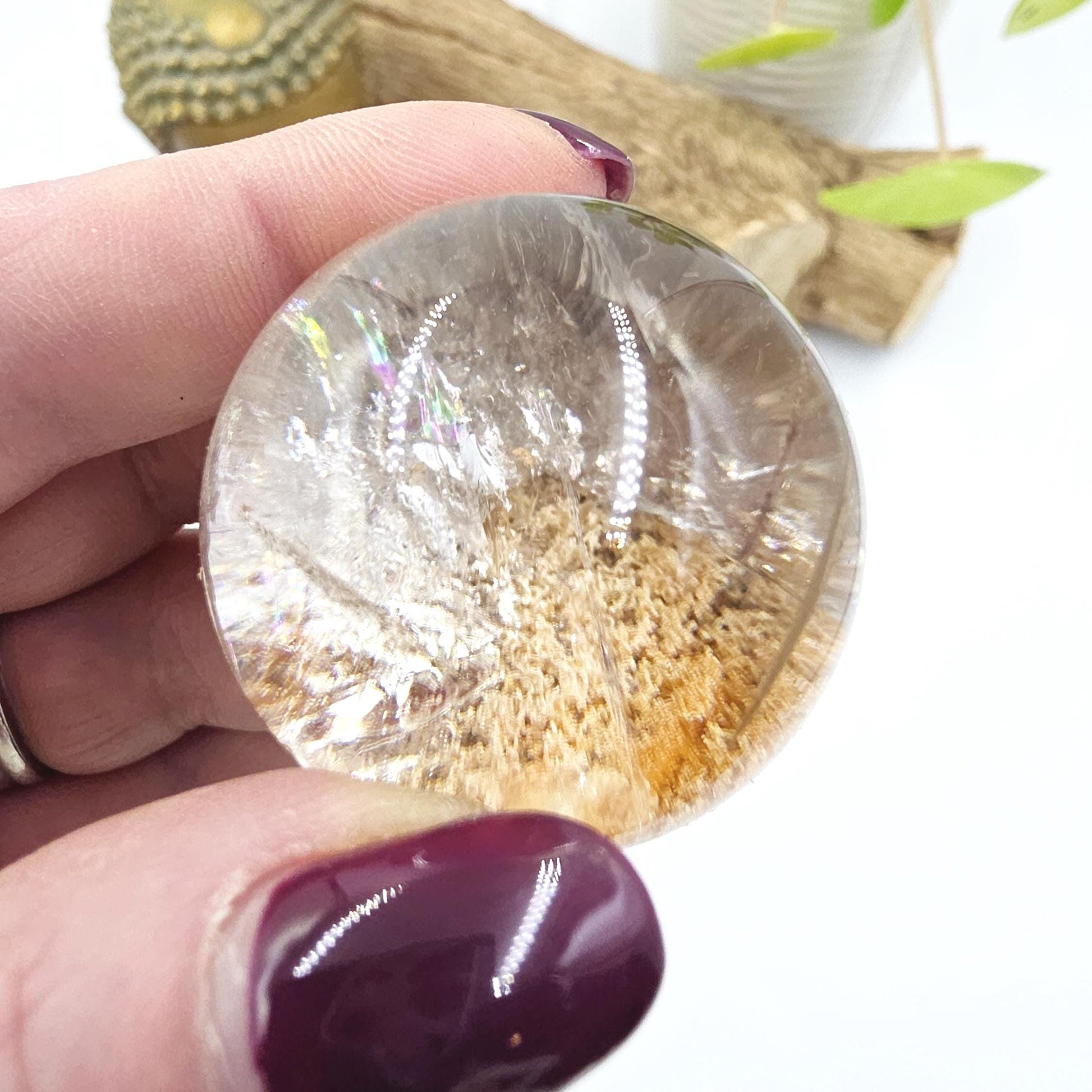 Garden Quartz (Lodolite) Sphere – Manifestation, Earth Wisdom & Rainbow Energy Crystal, 39mm