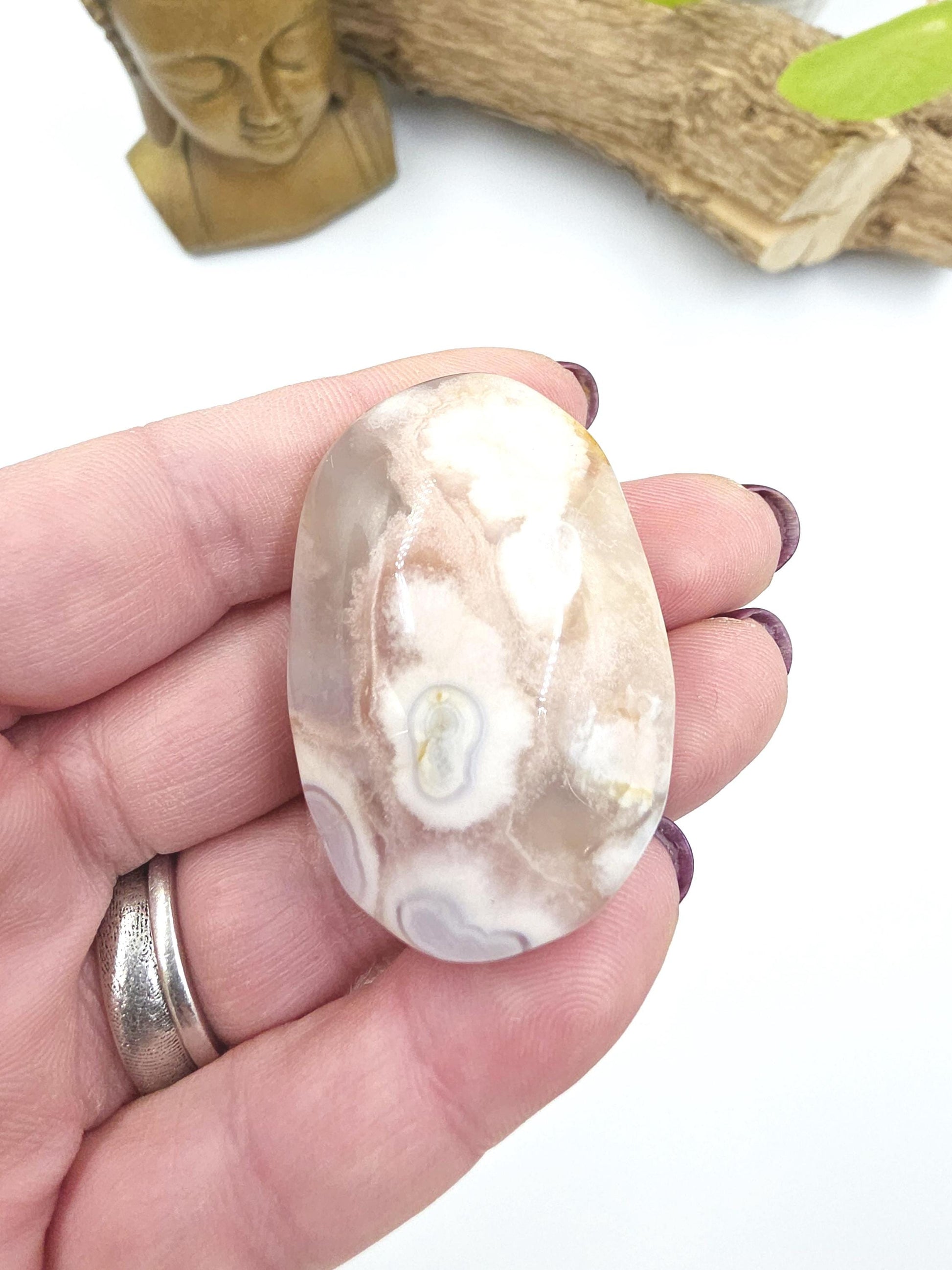 Little Flower Agate (Sakura) Palm Stone - Growth, Creativity & Emotional Healing Crystal - 40g