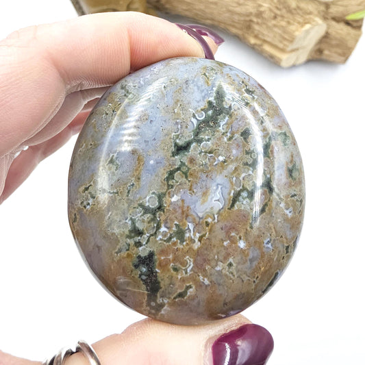 Large Ocean Jasper Palm Stone – Emotional Balance, Nurturing & Earth–Ocean Healing Crystal, 155g