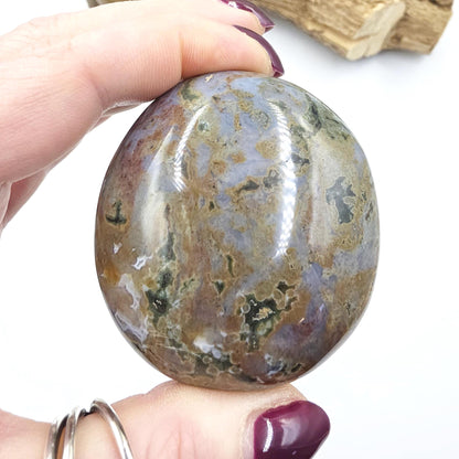 Large Ocean Jasper Palm Stone – Emotional Balance, Nurturing & Earth–Ocean Healing Crystal, 155g
