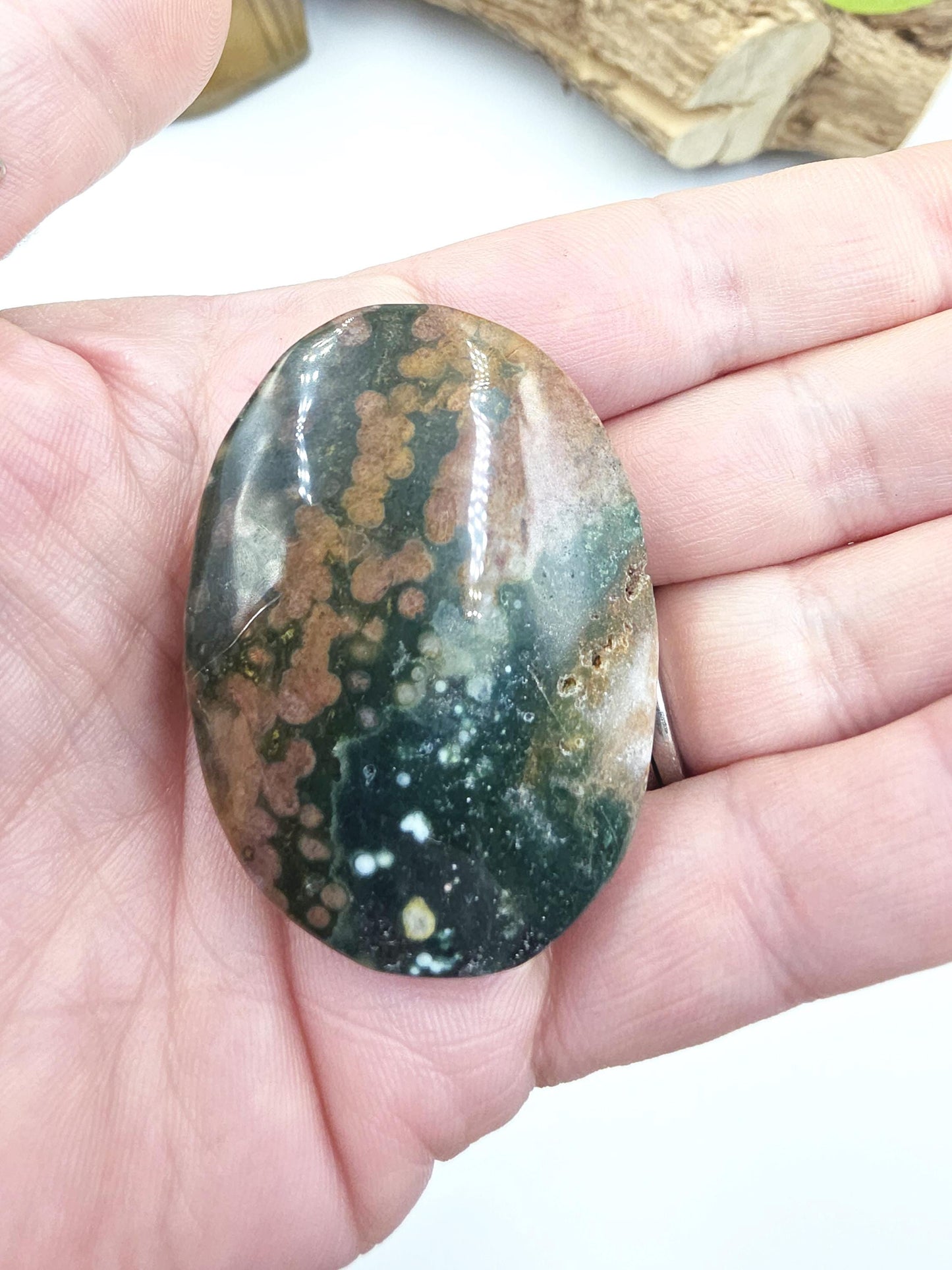 Orbicular Ocean Jasper Palm - Joy & Renewal Healing Crystal, 45g