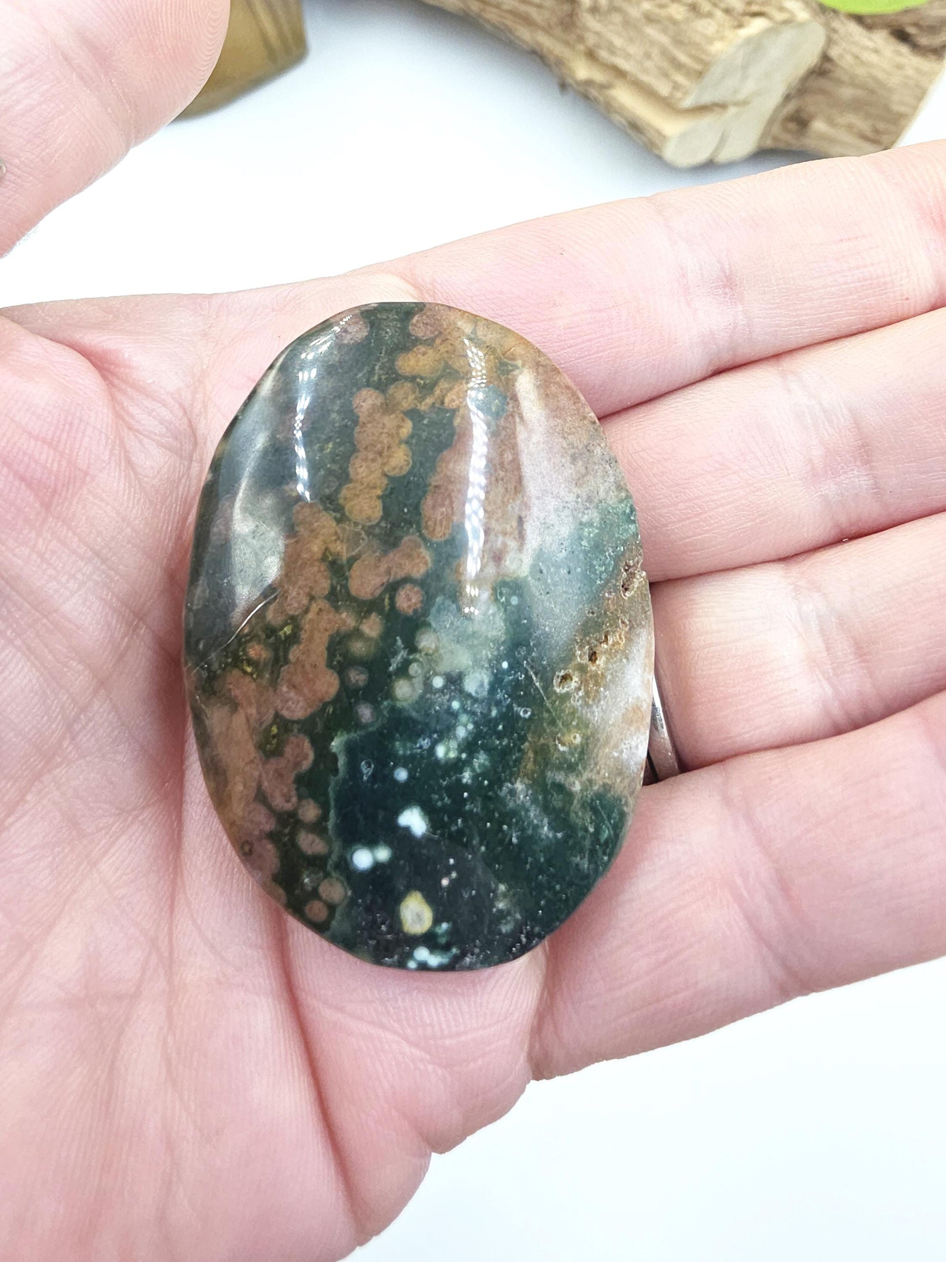 Orbicular Ocean Jasper Palm - Joy & Renewal Healing Crystal, 45g