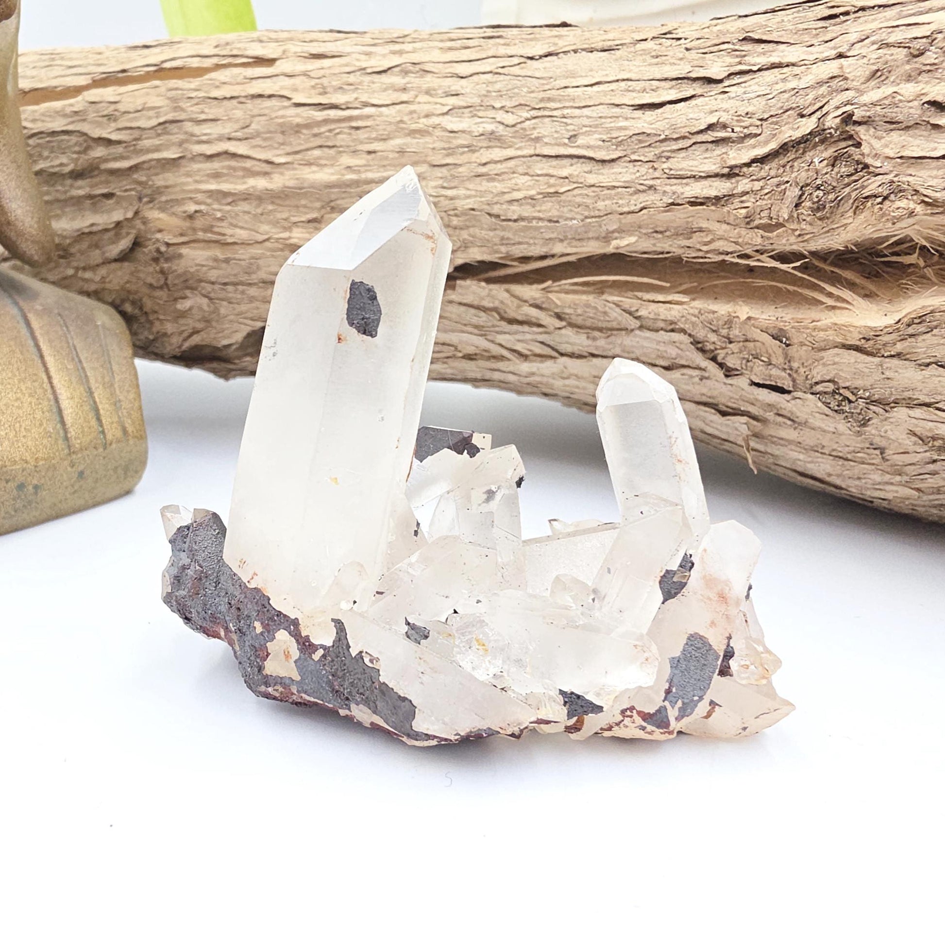 Clear Quartz and Hematite Cluster Specimen - Grounding & Amplifying Healing Raw Crystal, 85g
