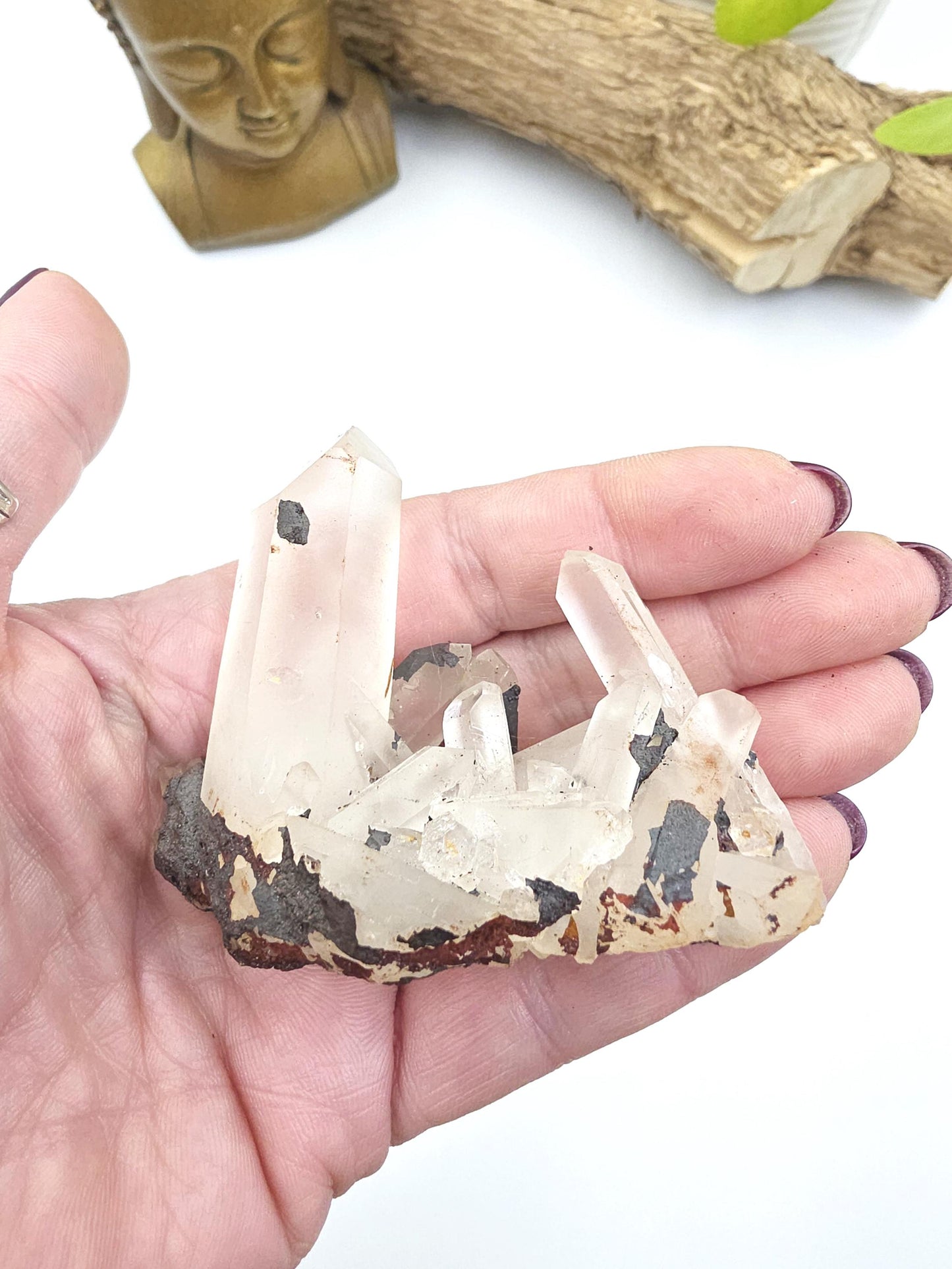 Clear Quartz and Hematite Cluster Specimen - Grounding & Amplifying Healing Raw Crystal, 85g