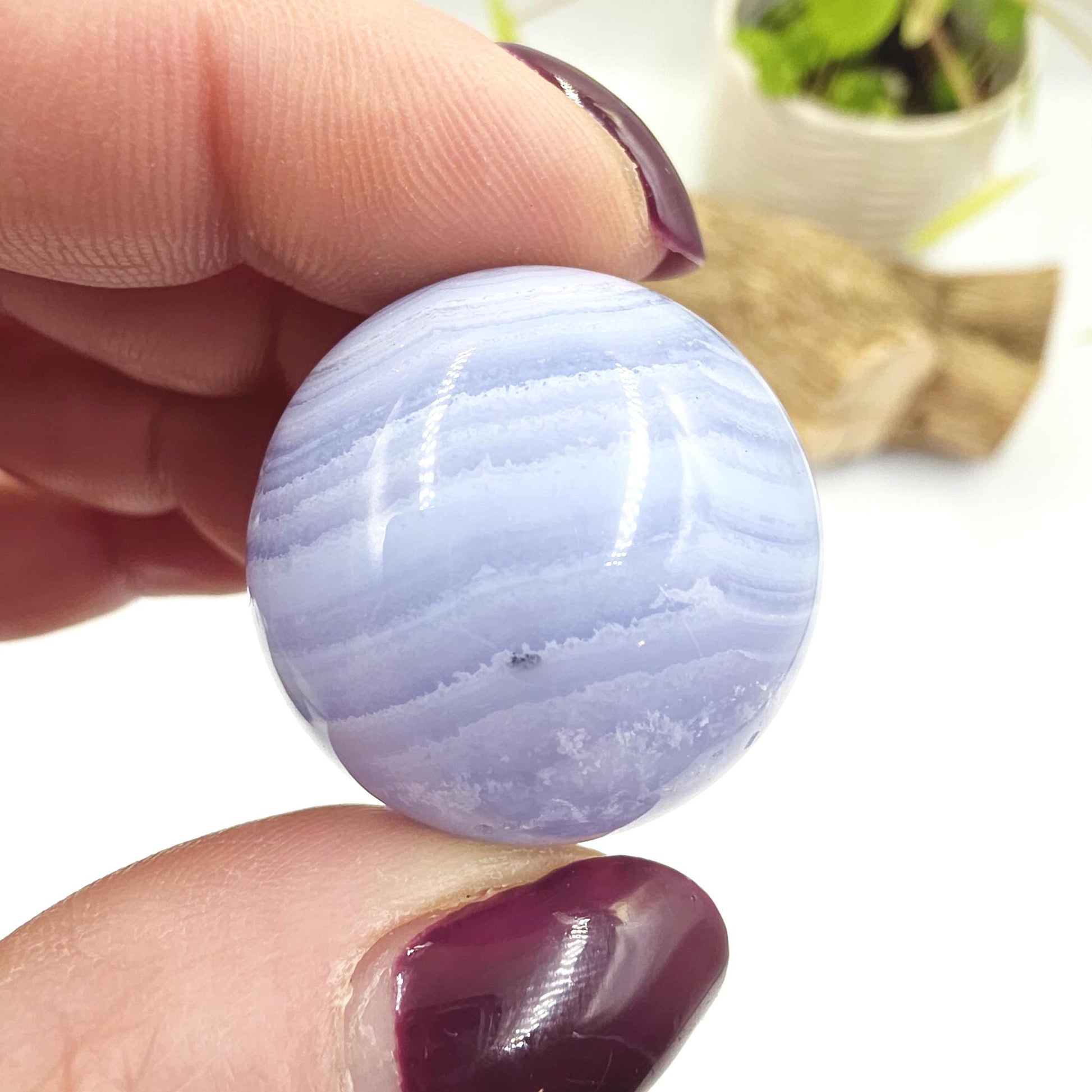 High Grade Blue Lace Agate Sphere – Calm Communication, Emotional Peace & Soothing Energy Crystal, 29mm