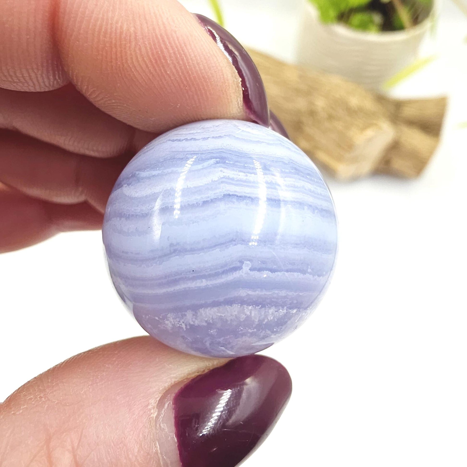 High Grade Blue Lace Agate Sphere – Calm Communication, Emotional Peace & Soothing Energy Crystal, 29mm