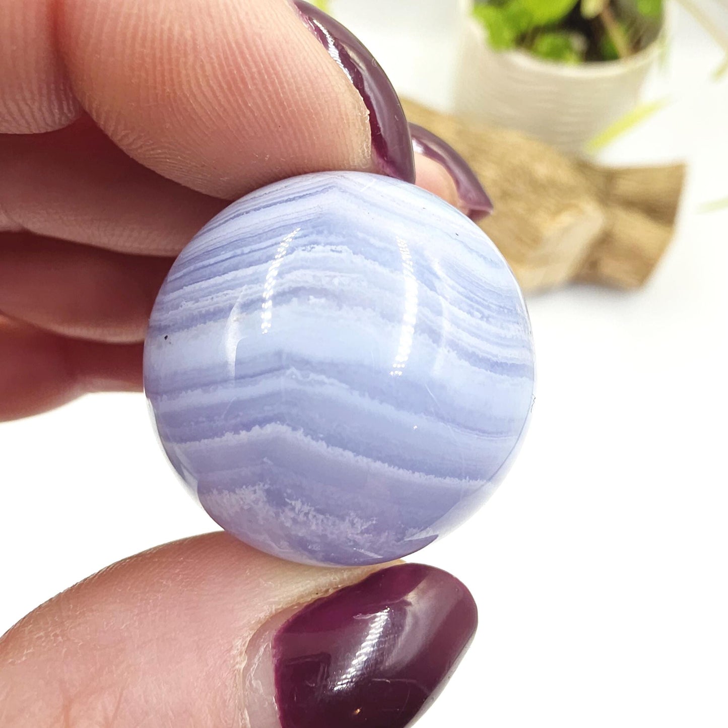 High Grade Blue Lace Agate Sphere – Calm Communication, Emotional Peace & Soothing Energy Crystal, 29mm