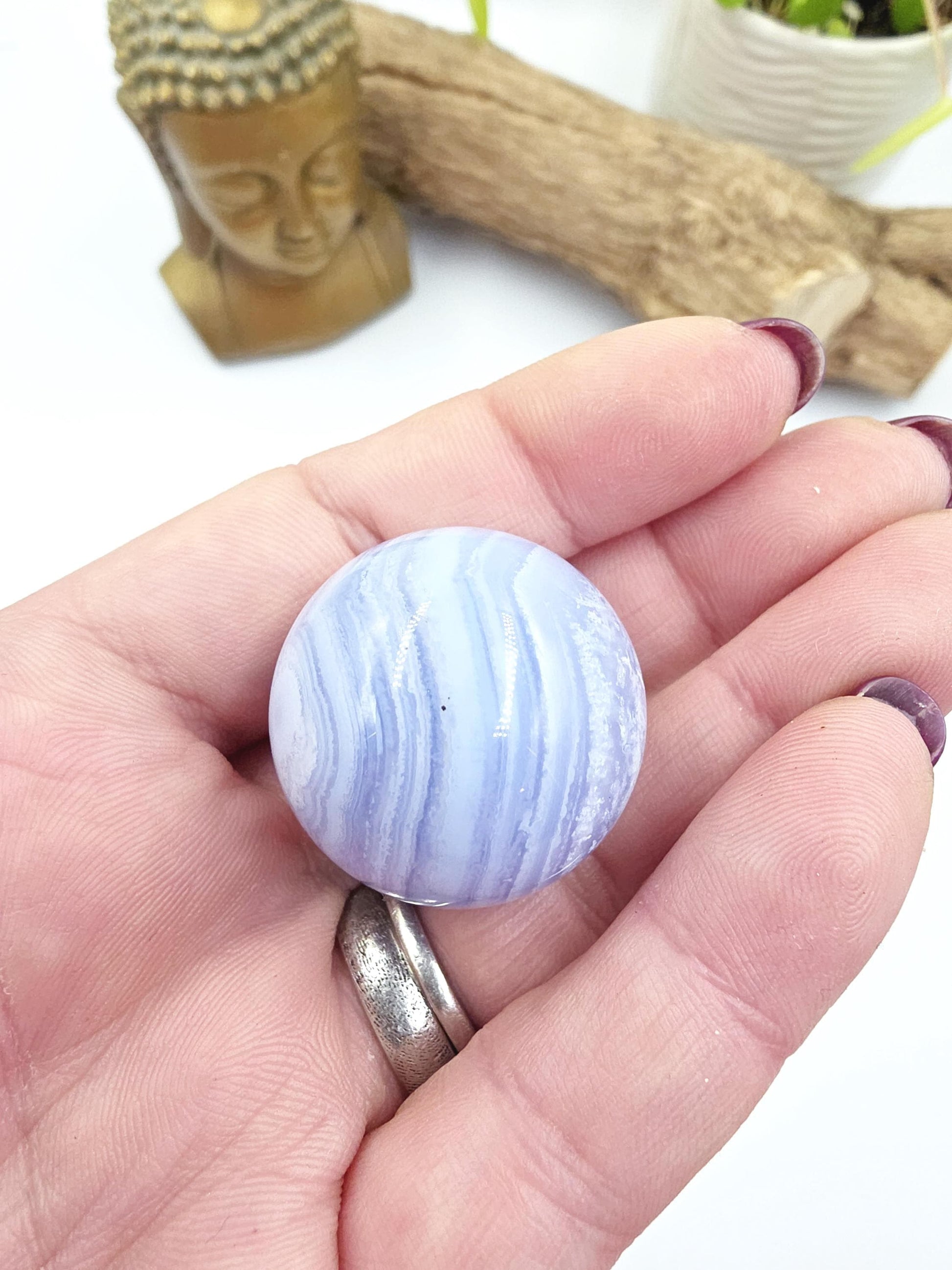 High Grade Blue Lace Agate Sphere – Calm Communication, Emotional Peace & Soothing Energy Crystal, 29mm