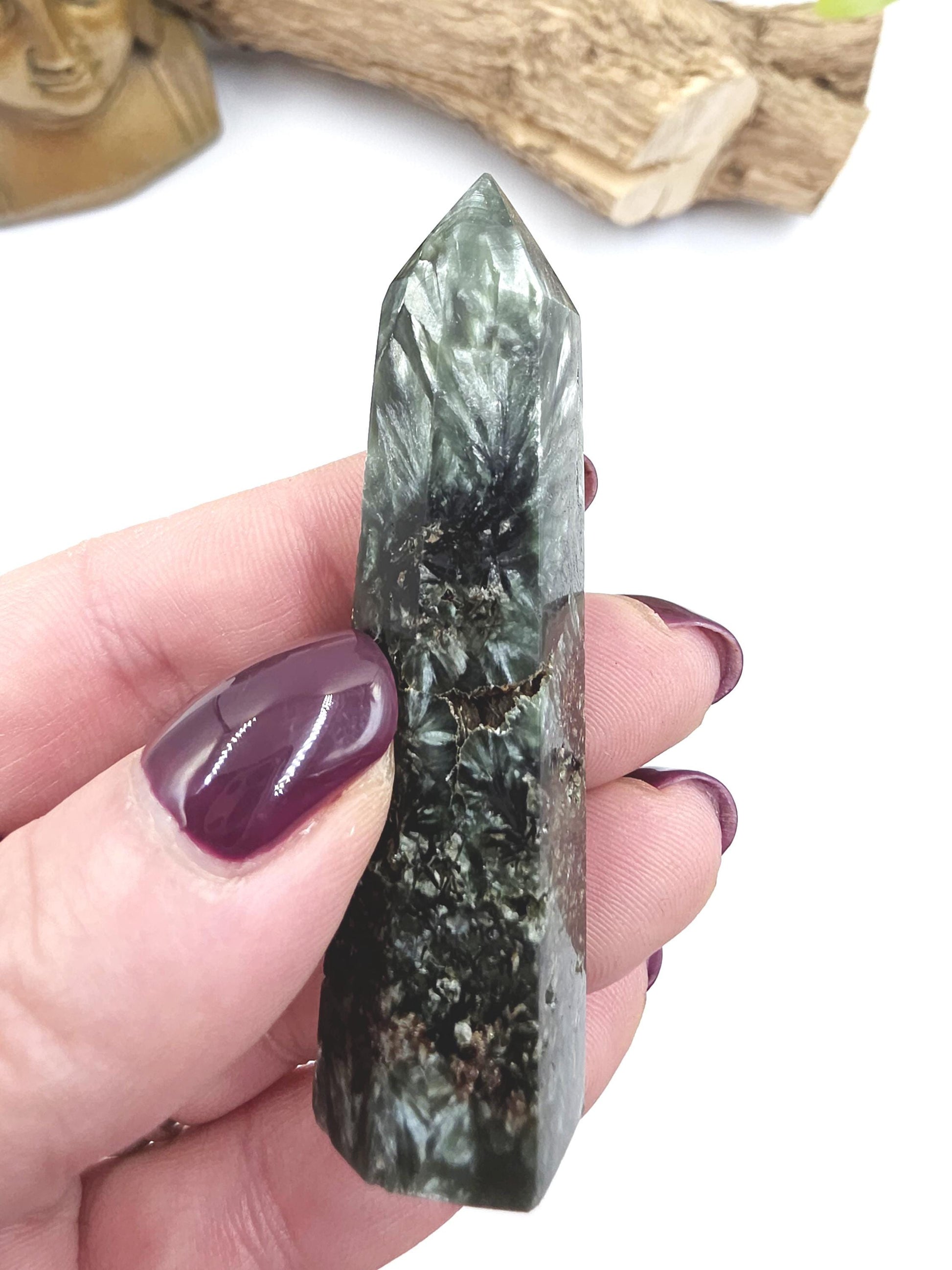 Flashy Seraphinite Tower - Angelic Connection & Heart Healing Crystal Point - 35g
