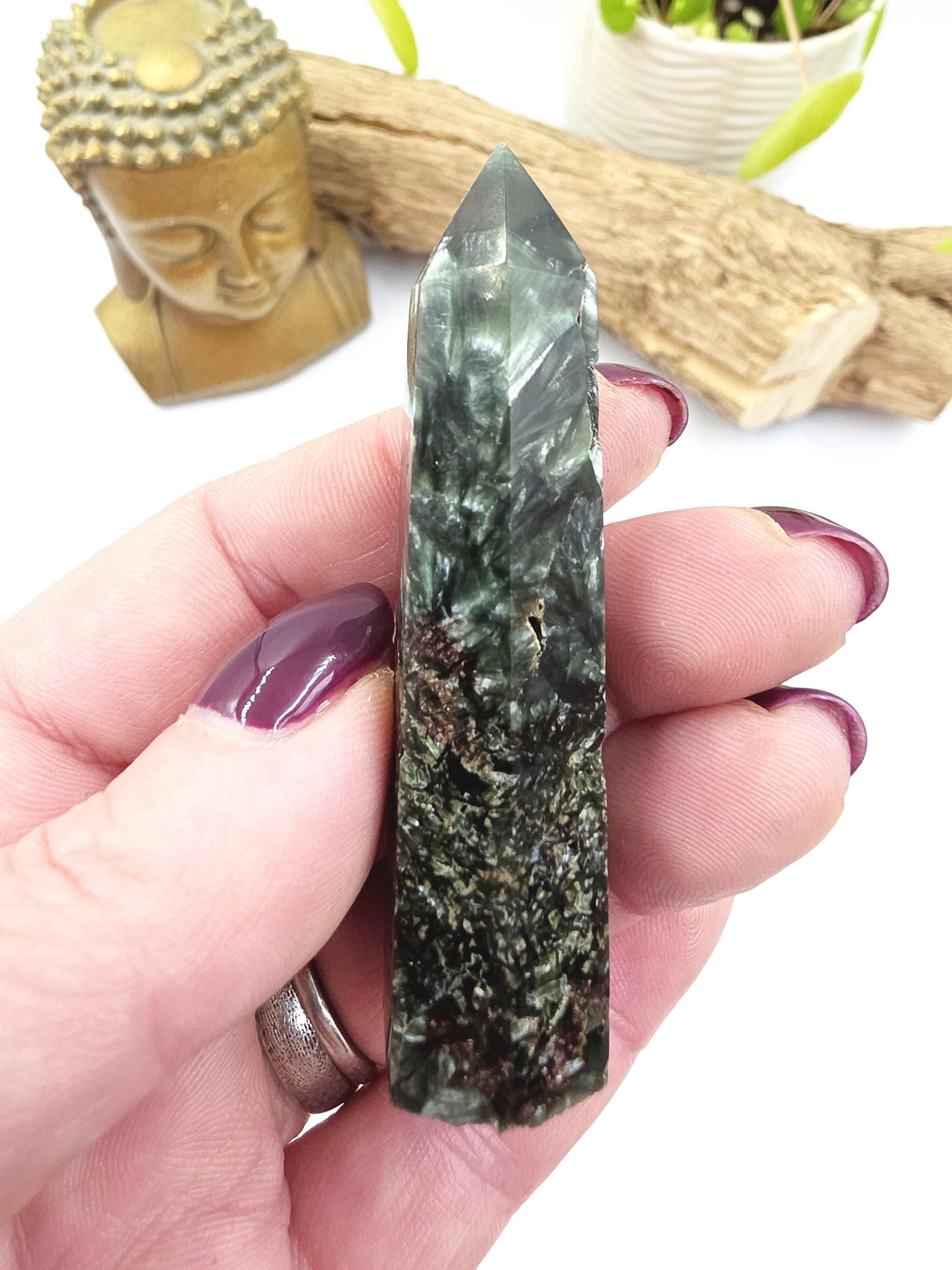 Flashy Seraphinite Tower - Angelic Connection & Heart Healing Crystal Point - 35g