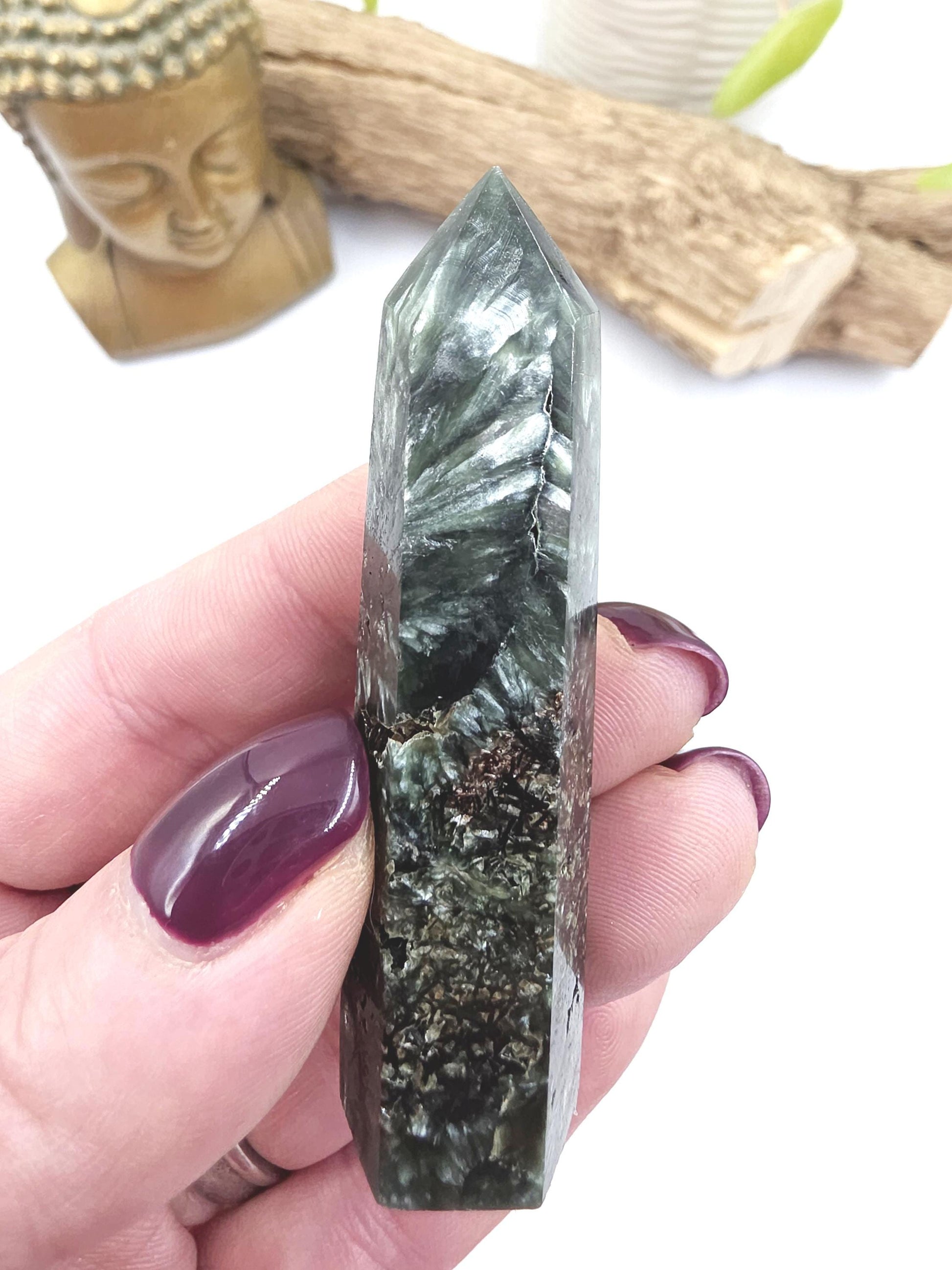 Flashy Seraphinite Tower - Angelic Connection & Heart Healing Crystal Point - 35g