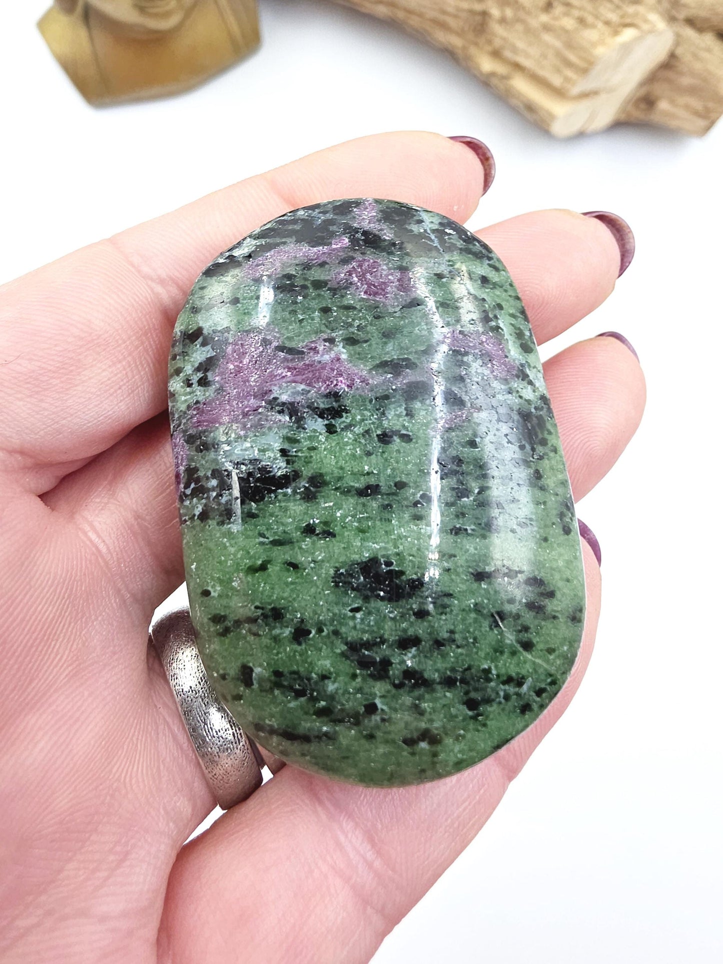 Ruby in Zoisite Palm Stone - Heart Chakra & Vitality Healing Crystal - 85g