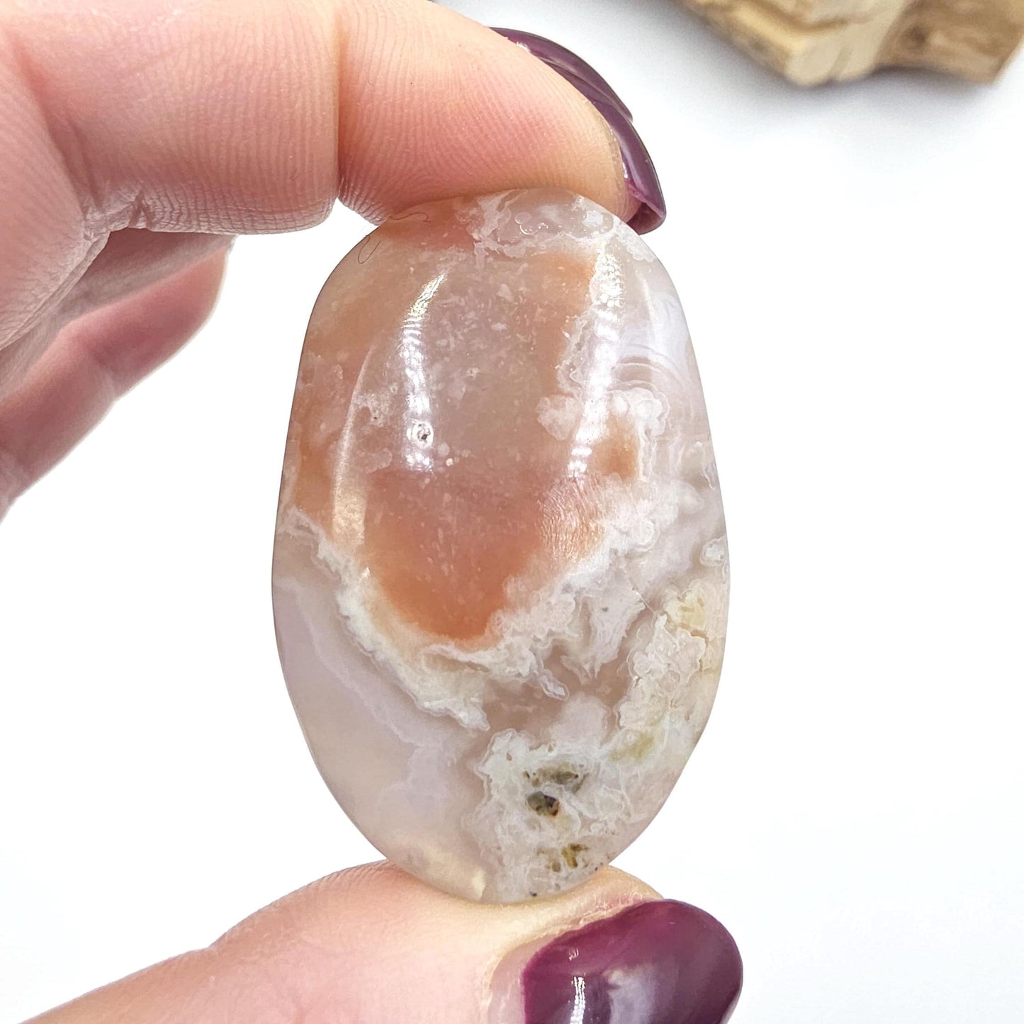 Flower Agate (Sakura) Palm Stone - Growth, Creativity & Emotional Healing Crystal, 35g