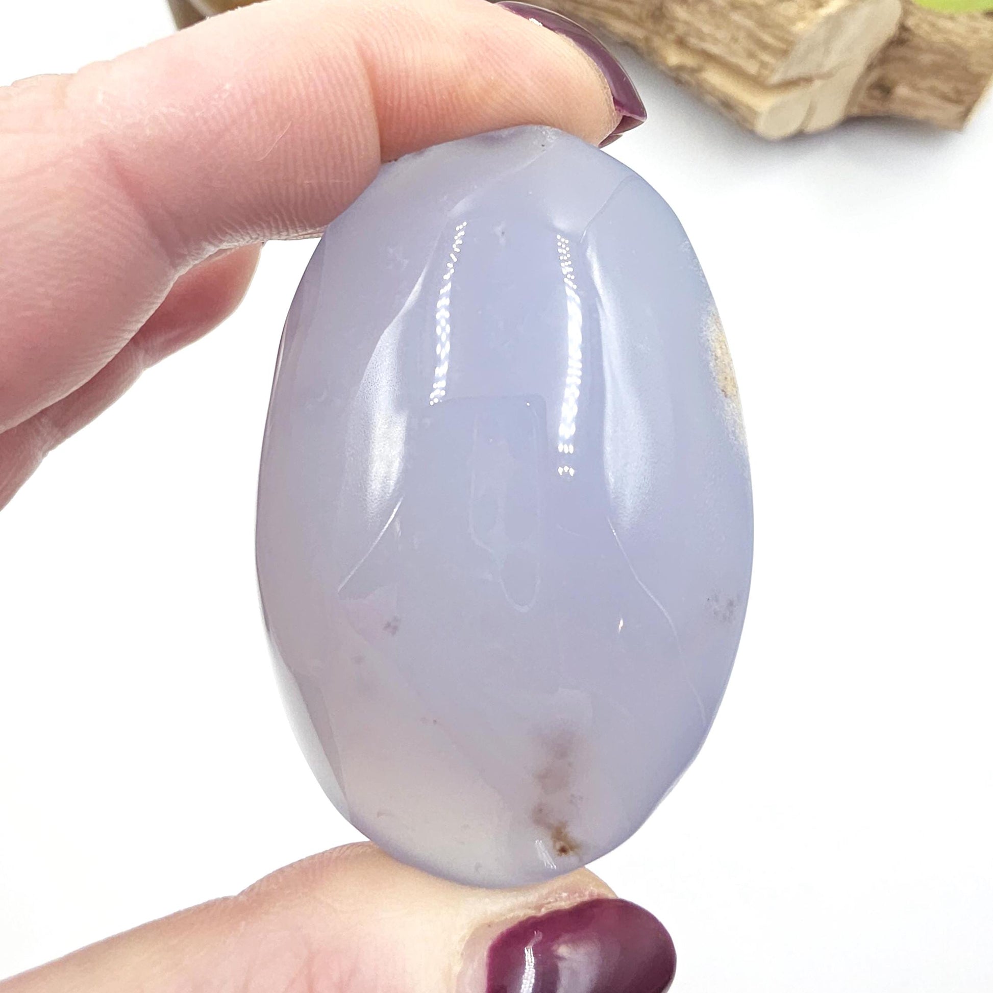Blue Chalcedony Palm Stone - Calming & Communication Healing Crystal, 95g
