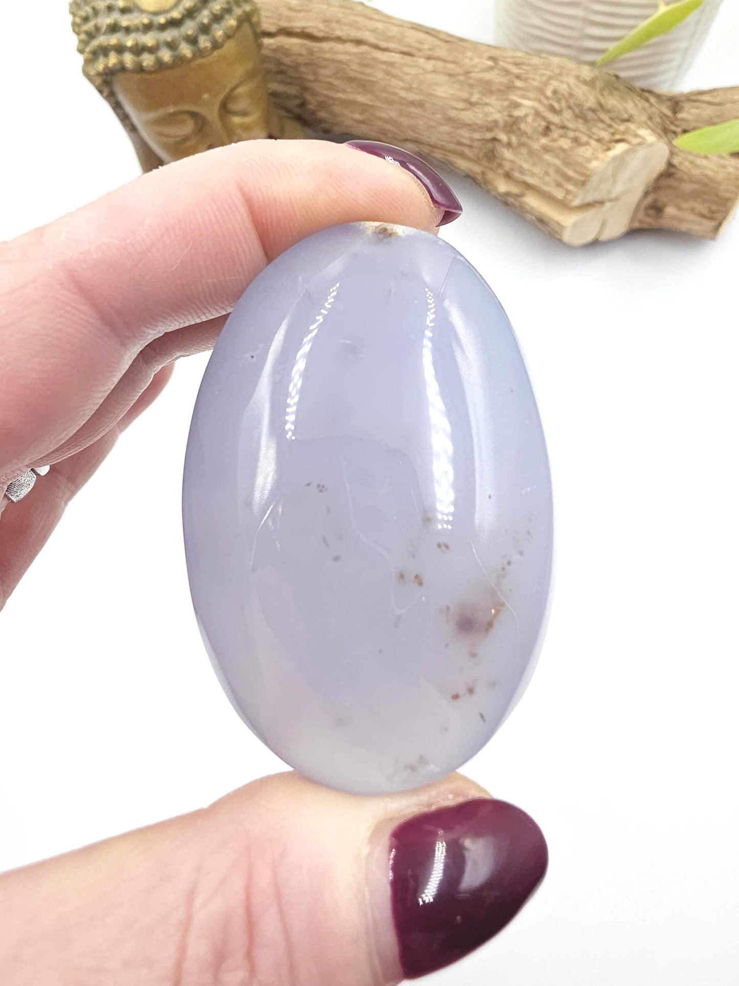 Blue Chalcedony Palm Stone - Calming & Communication Healing Crystal, 95g