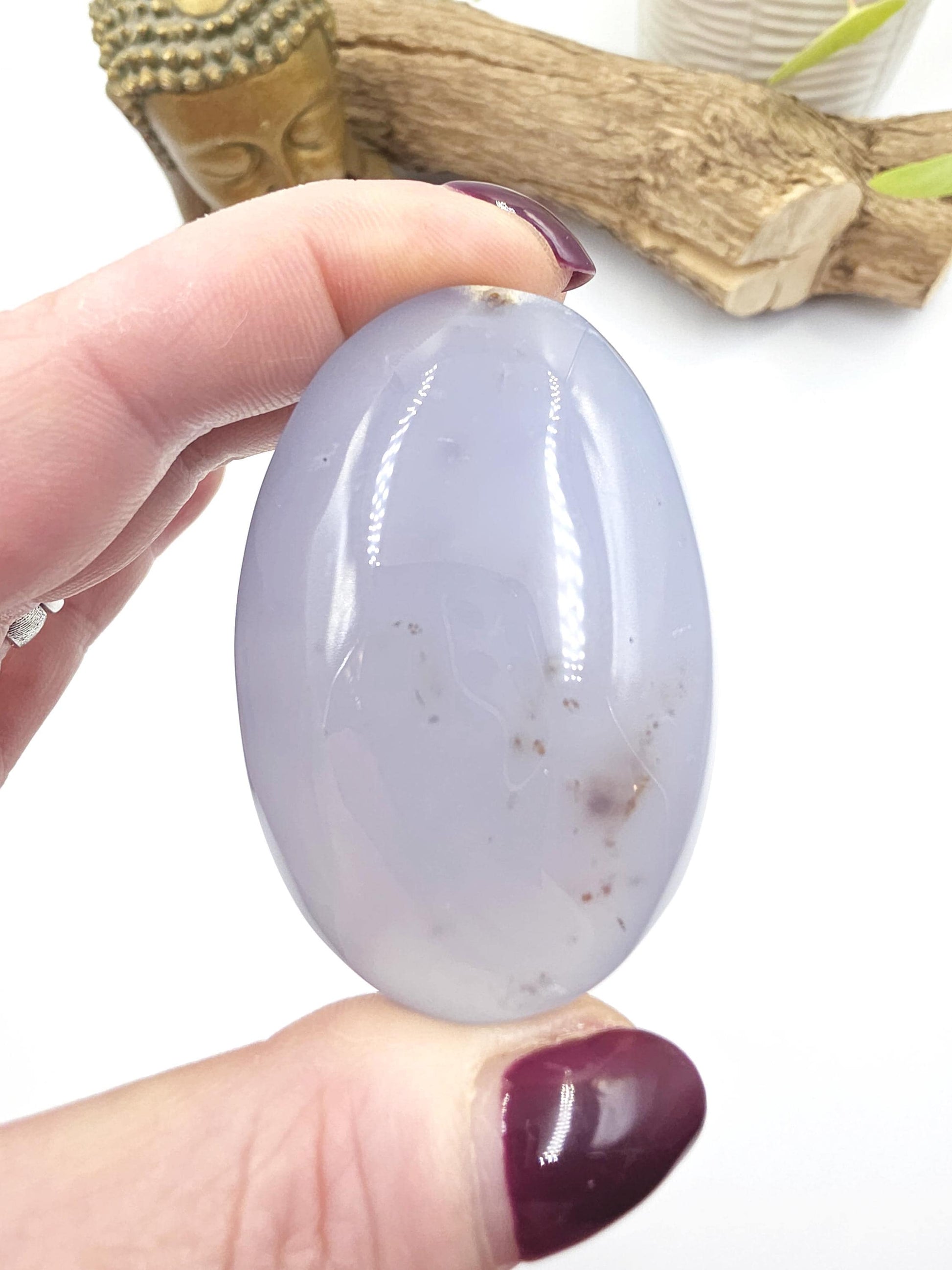 Blue Chalcedony Palm Stone - Calming & Communication Healing Crystal, 95g