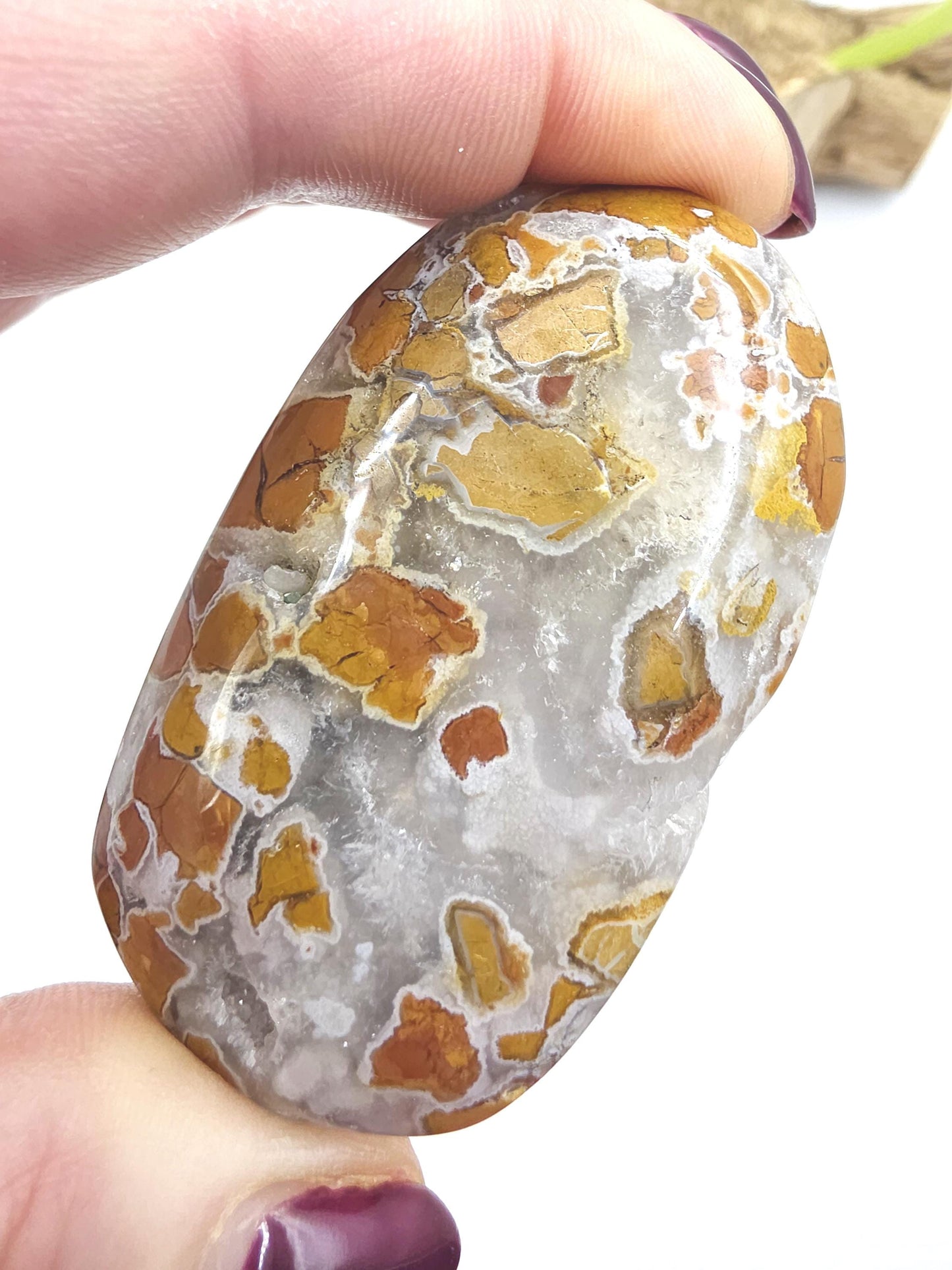 Brecciated Agate Palm Stone with Drusy – Grounding Strength, Stability & Sparkling Earth Energy Crystal, 75g