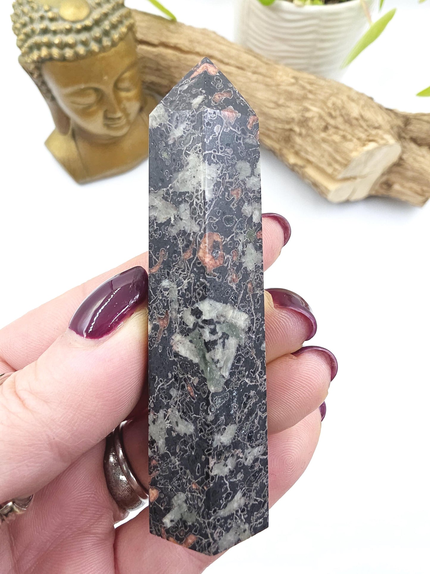 Plum Jade Tower – Emotional Balance, Calm Strength & Heart Healing Crystal Point, 8.5cm