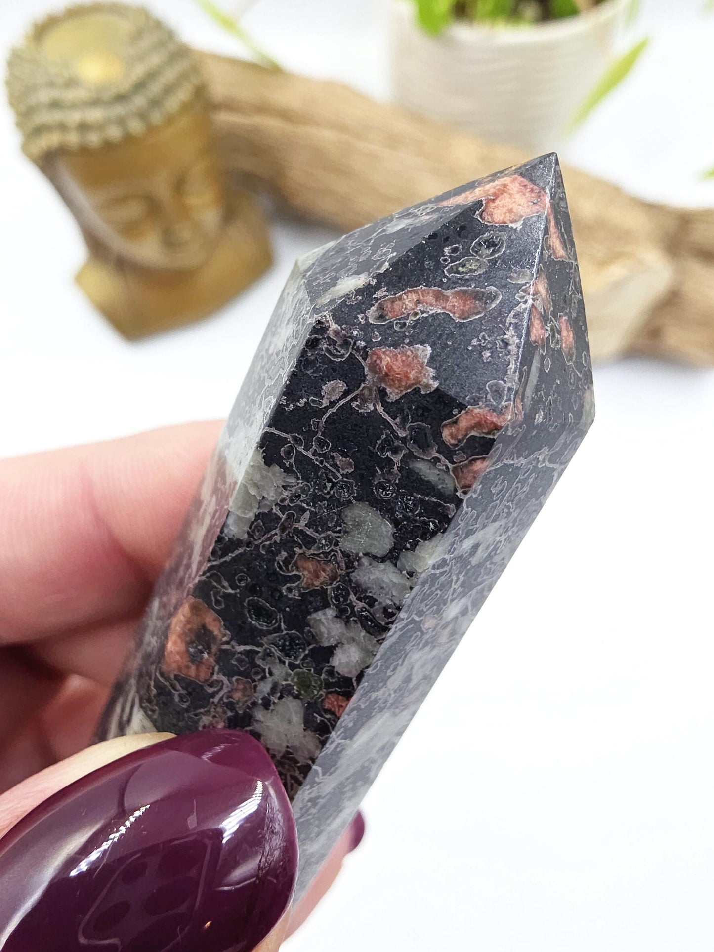 Plum Jade Tower – Emotional Balance, Calm Strength & Heart Healing Crystal Point, 8.5cm