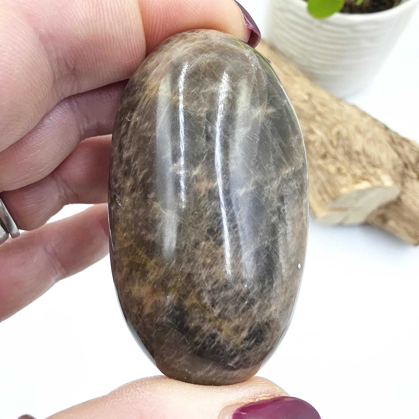 Black Moonstone Palm Stone – Intuition, Emotional Balance & Protective Grounding Crystal, 75g