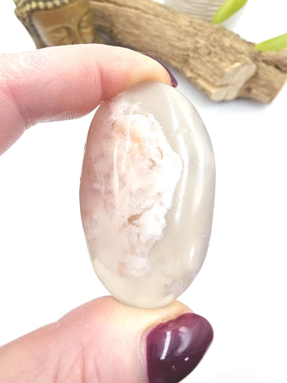 Flower Agate (Sakura) Palm Stone - Growth, Creativity & Emotional Healing Crystal - 40g