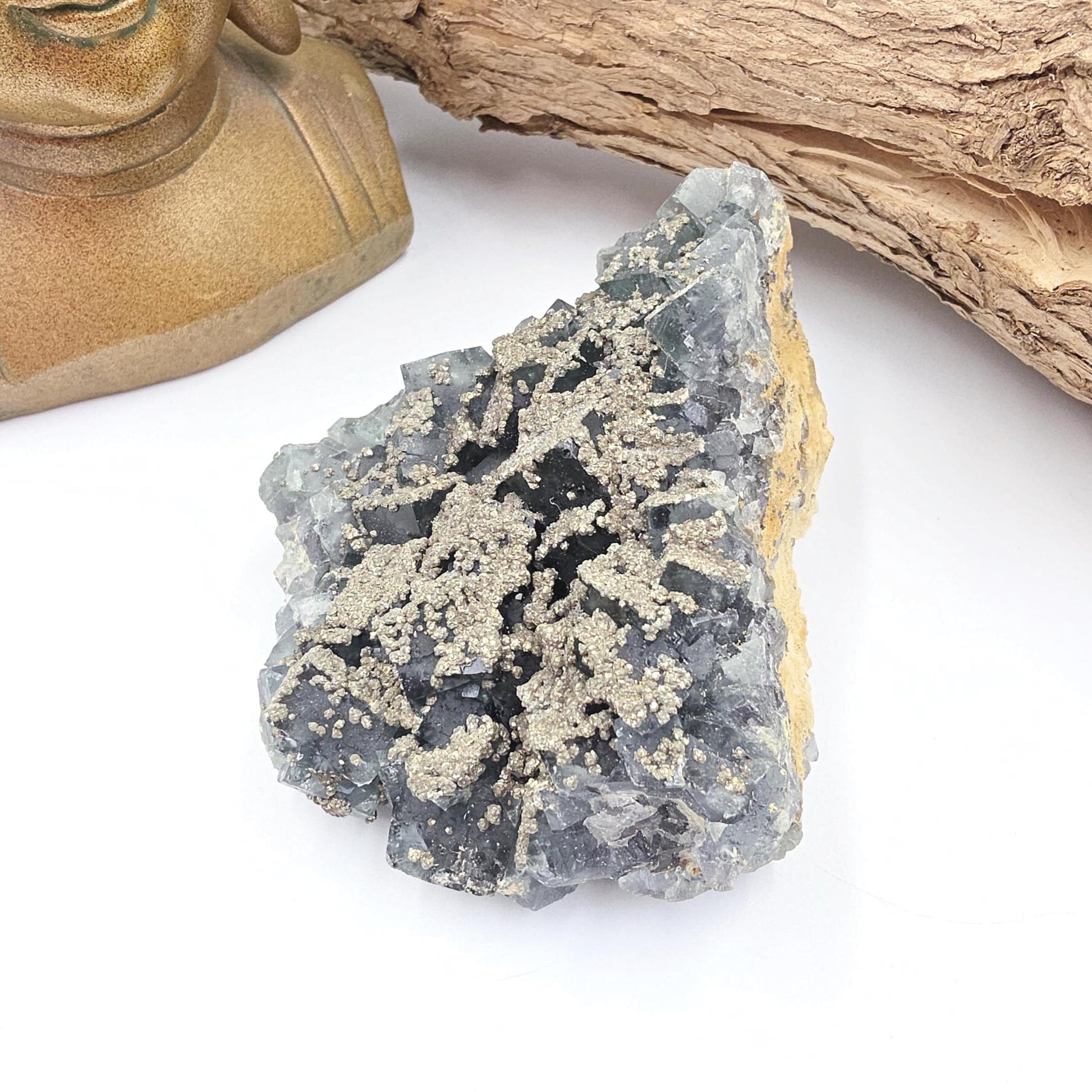 Raw Blue Fluorite with Pyrite Drusy – Focus, Protection & Confidence Crystal Specimen, 460g