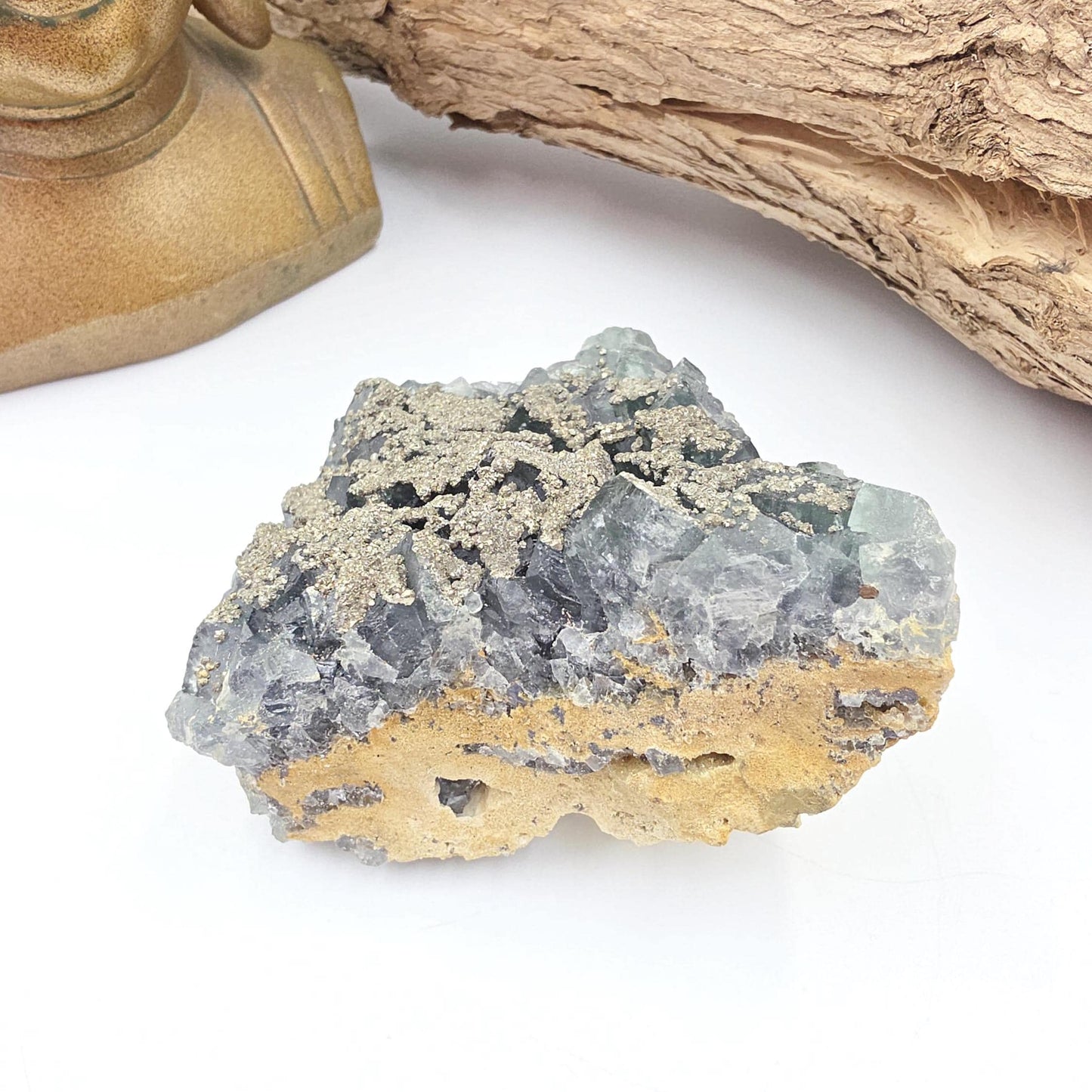 Raw Blue Fluorite with Pyrite Drusy – Focus, Protection & Confidence Crystal Specimen, 460g