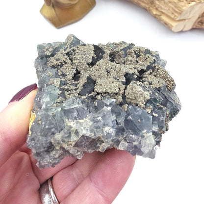 Raw Blue Fluorite with Pyrite Drusy – Focus, Protection & Confidence Crystal Specimen, 460g