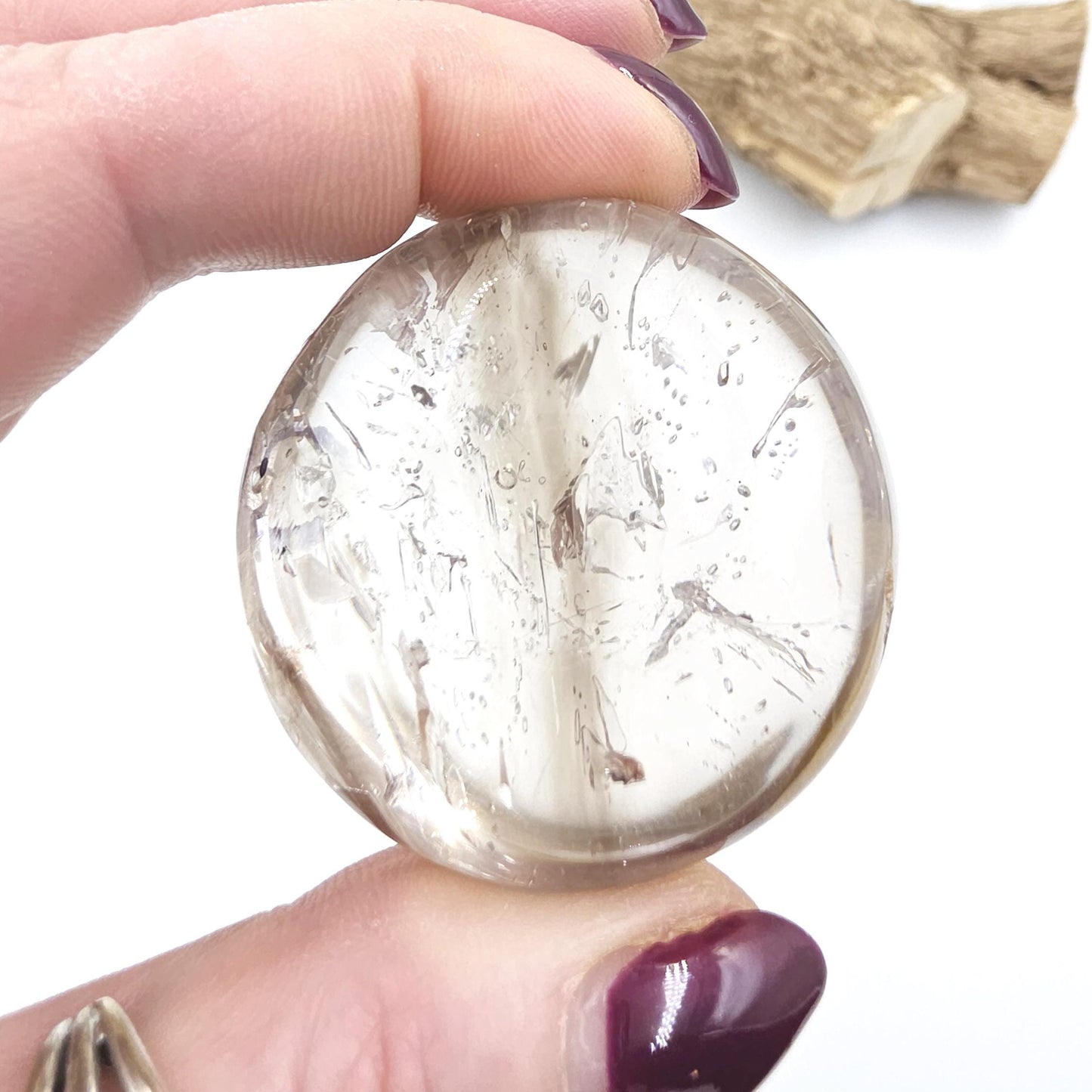 High Grade Enhydro Clear Quartz Palm Stone – 3 Moving Water Bubbles, Natural Rainbows & Amplifying Energy Crystal, 85g