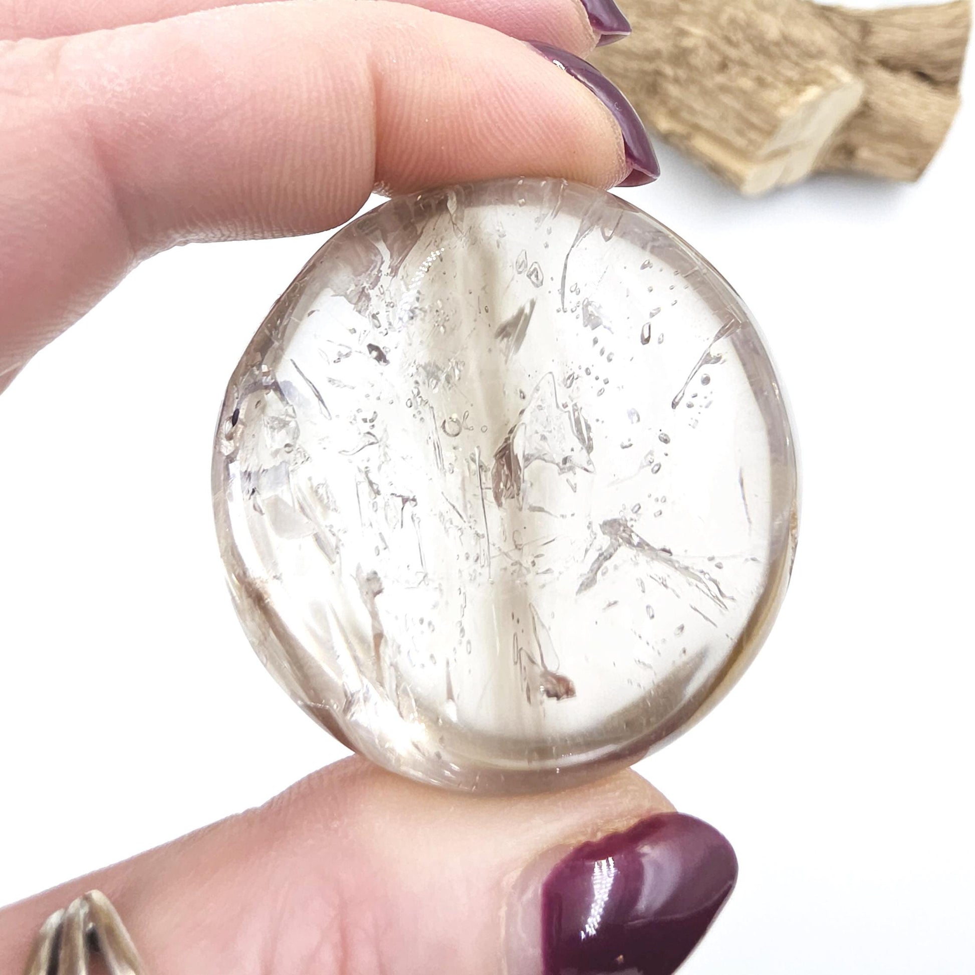 High Grade Enhydro Clear Quartz Palm Stone – 3 Moving Water Bubbles, Natural Rainbows & Amplifying Energy Crystal, 85g