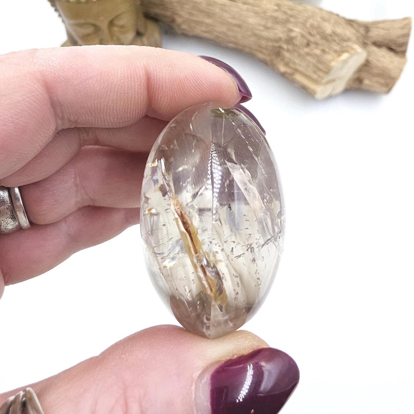 High Grade Enhydro Clear Quartz Palm Stone – 3 Moving Water Bubbles, Natural Rainbows & Amplifying Energy Crystal, 85g