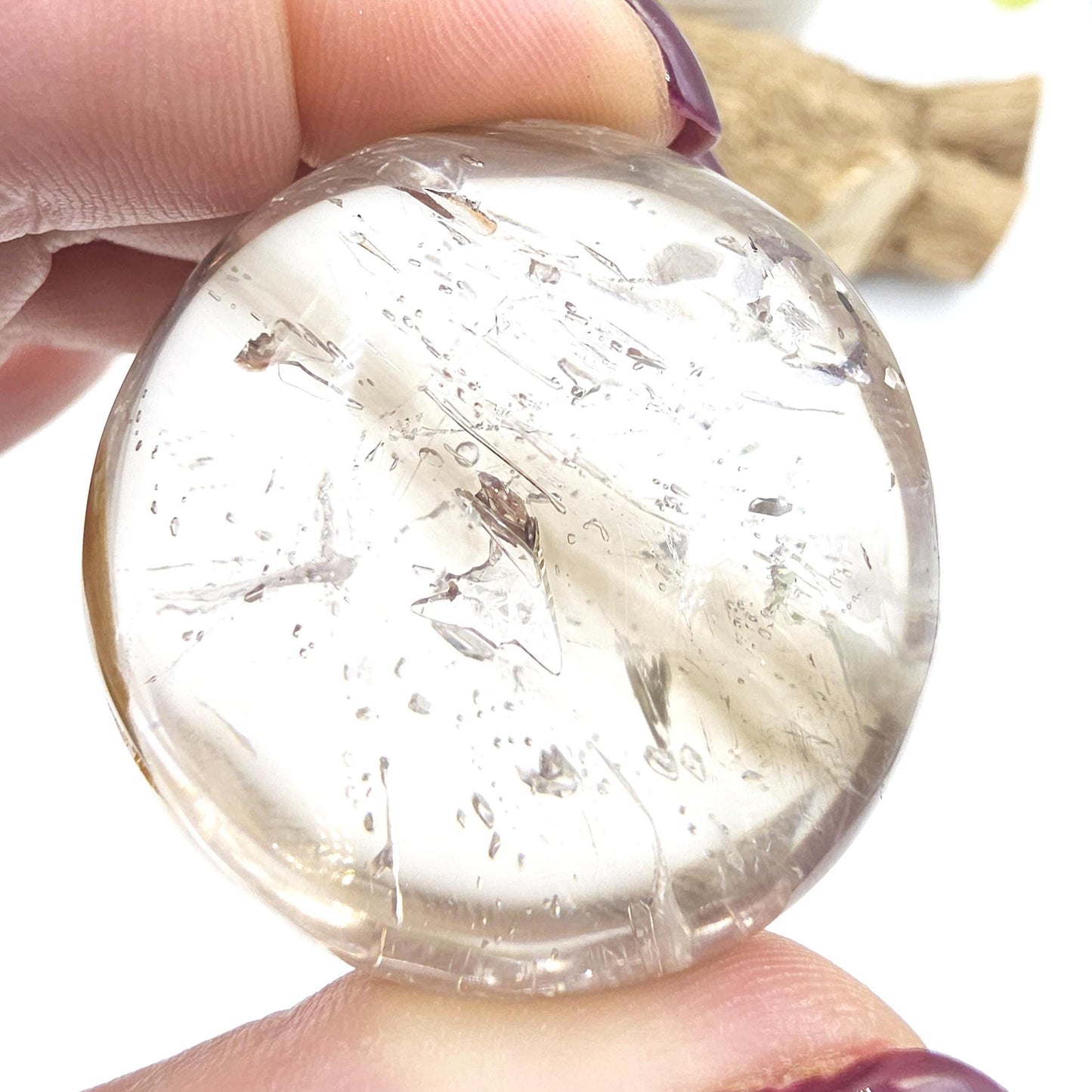High Grade Enhydro Clear Quartz Palm Stone – 3 Moving Water Bubbles, Natural Rainbows & Amplifying Energy Crystal, 85g