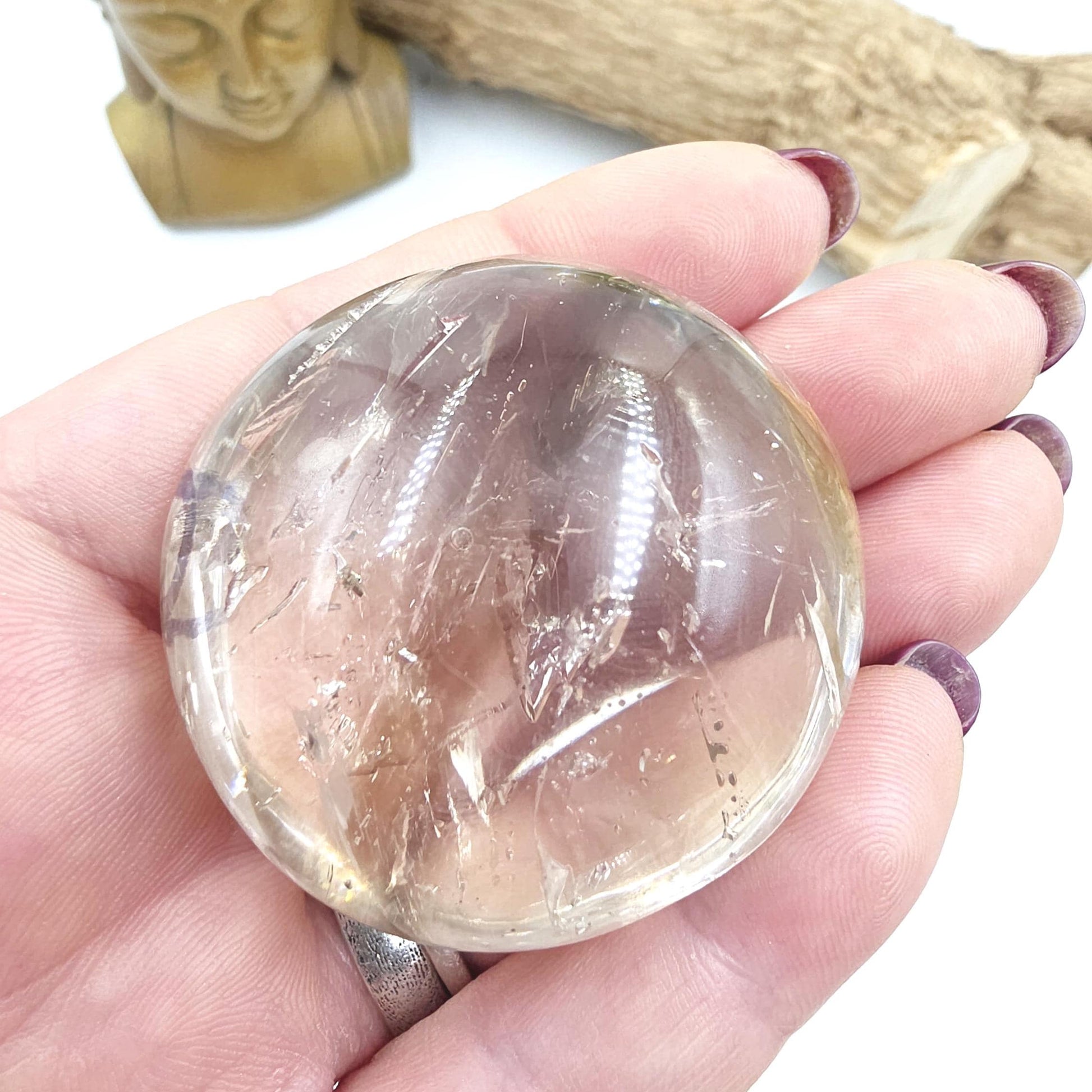 High Grade Enhydro Clear Quartz Palm Stone – 3 Moving Water Bubbles, Natural Rainbows & Amplifying Energy Crystal, 85g