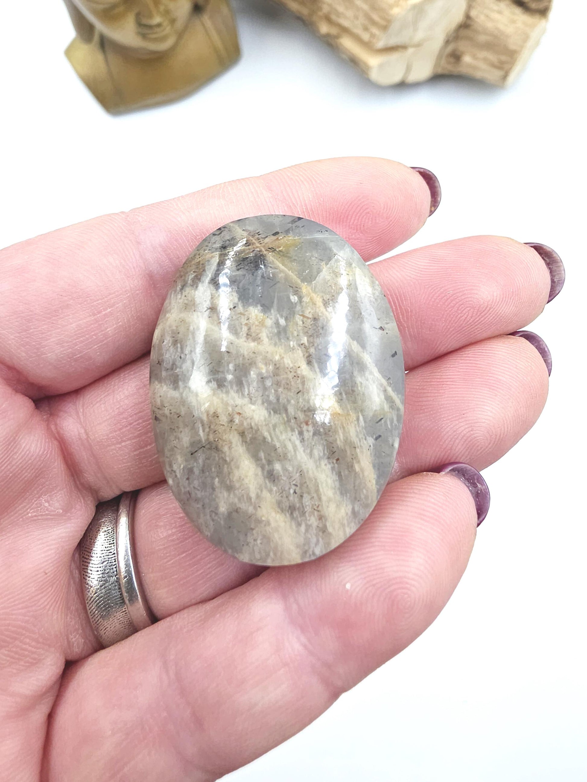 Rare Lattice Black Sunstone Palm Stone – Confidence, Protection & Empowered Energy Crystal - 30g