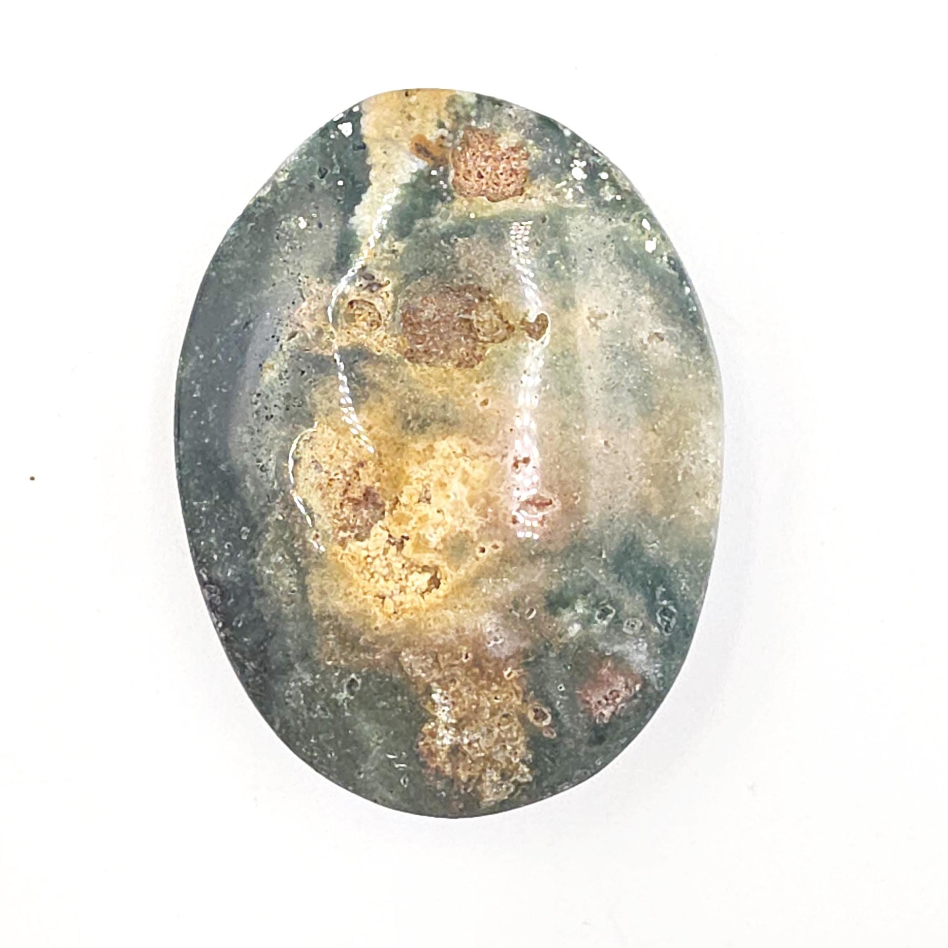 Orbicular Ocean Jasper Palm Stone with Natural Pockets – Joy, Emotional Healing & Nurturing Support Crystal, 80g