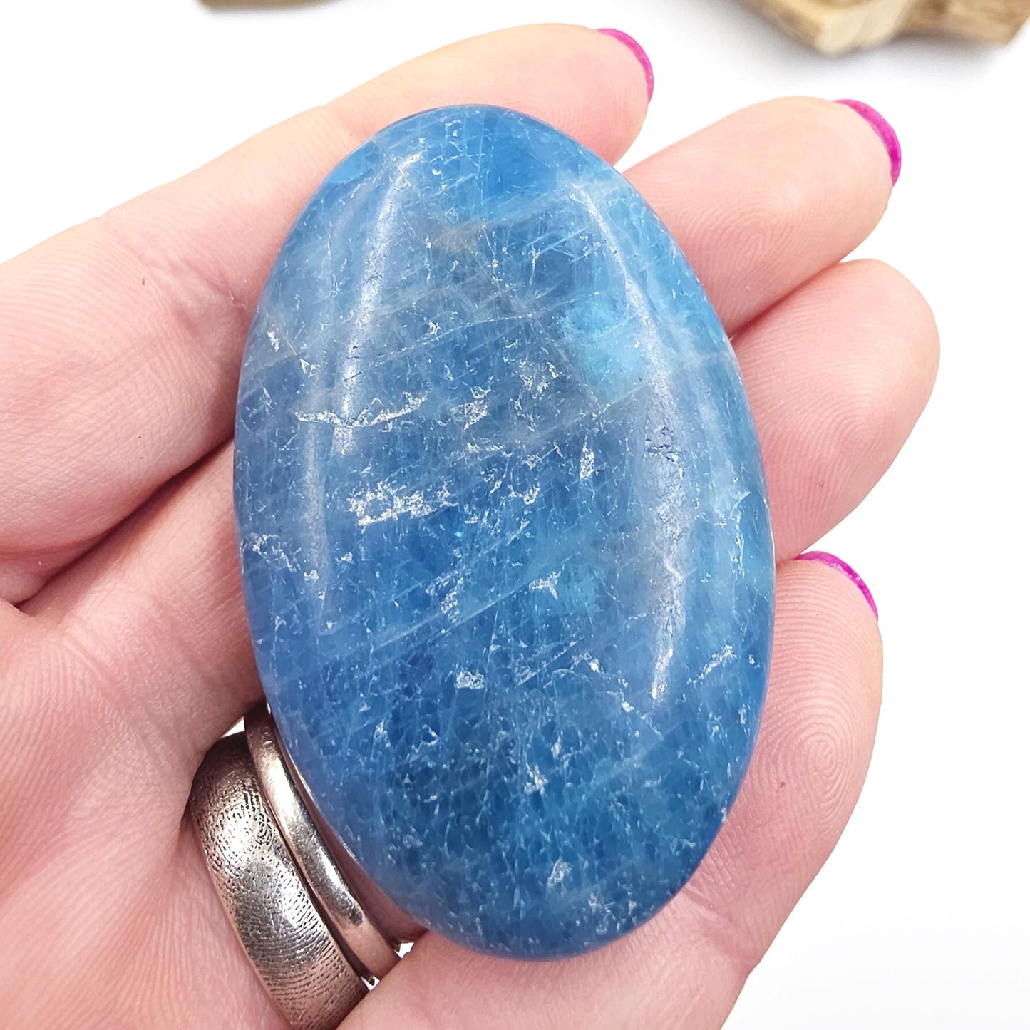 Blue Apatite Palm Stone - Motivation & Focus Healing Crystal - 55g