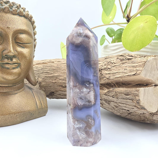 Blue Flower Agate (Sakura) Tower – Calm Growth, Emotional Healing & Gentle Motivation Crystal, 145g