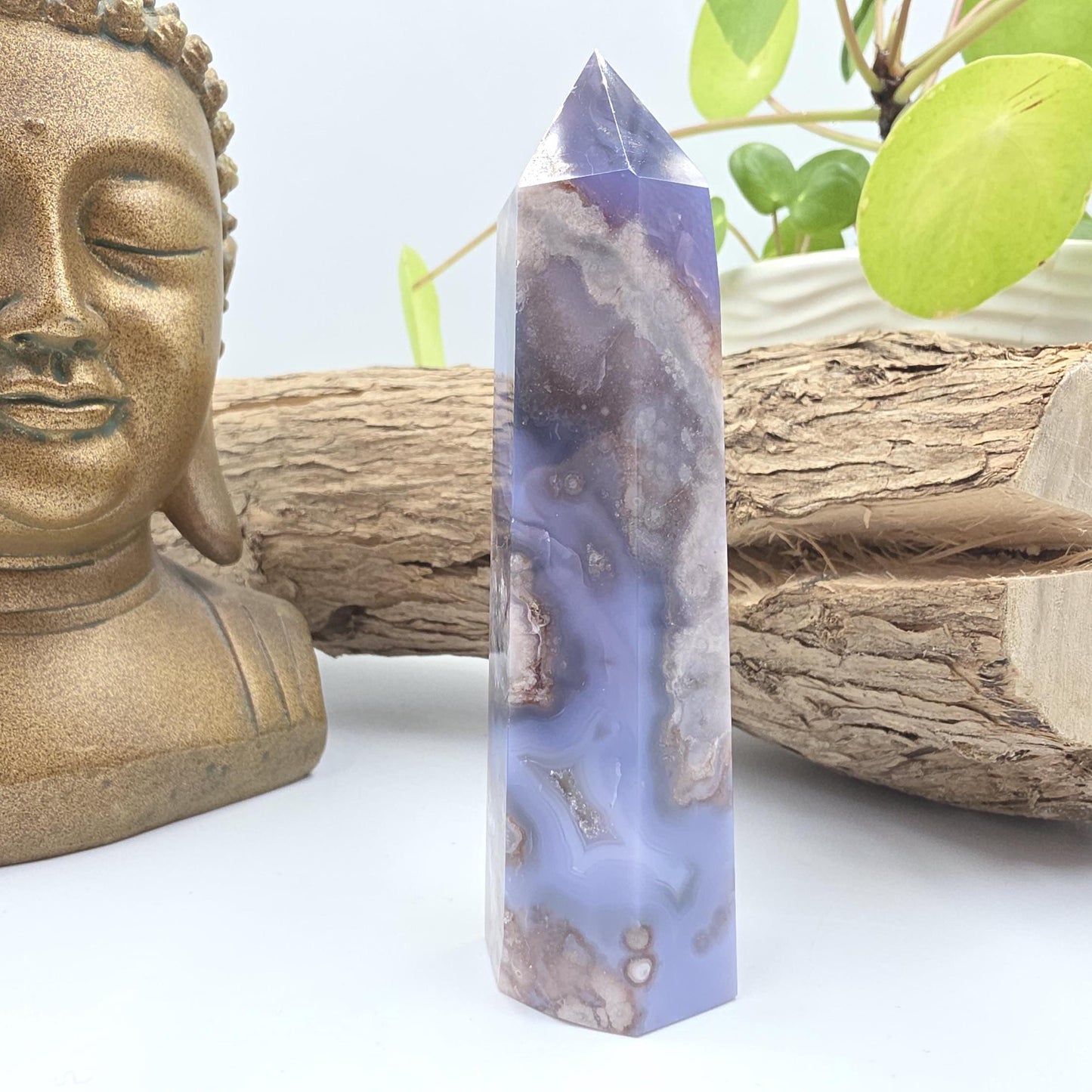 Blue Flower Agate (Sakura) Tower – Calm Growth, Emotional Healing & Gentle Motivation Crystal, 145g