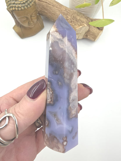Blue Flower Agate (Sakura) Tower – Calm Growth, Emotional Healing & Gentle Motivation Crystal, 145g