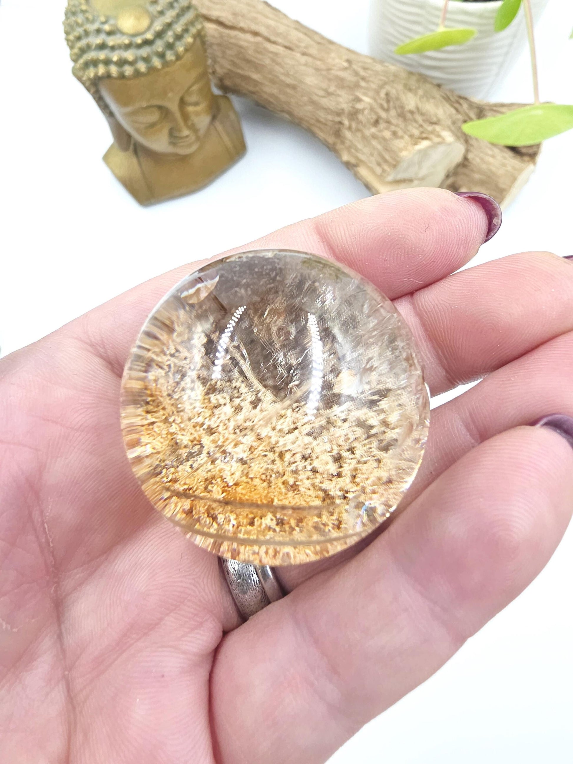 Garden Quartz (Lodolite) Sphere – Manifestation, Earth Wisdom & Rainbow Energy Crystal, 39mm