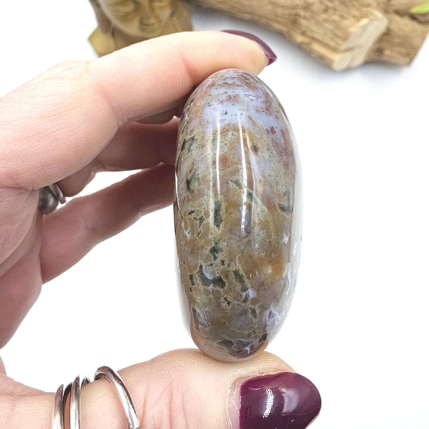 Large Ocean Jasper Palm Stone – Emotional Balance, Nurturing & Earth–Ocean Healing Crystal, 155g